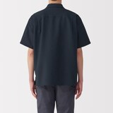 紳士　風を通すストレッチサッカーオープンカラー半袖シャツ