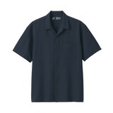 紳士　風を通すストレッチサッカーオープンカラー半袖シャツ