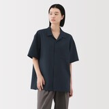 紳士　風を通すストレッチサッカーオープンカラー半袖シャツ