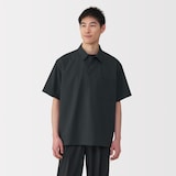 紳士　風を通す半袖布帛ポロシャツ