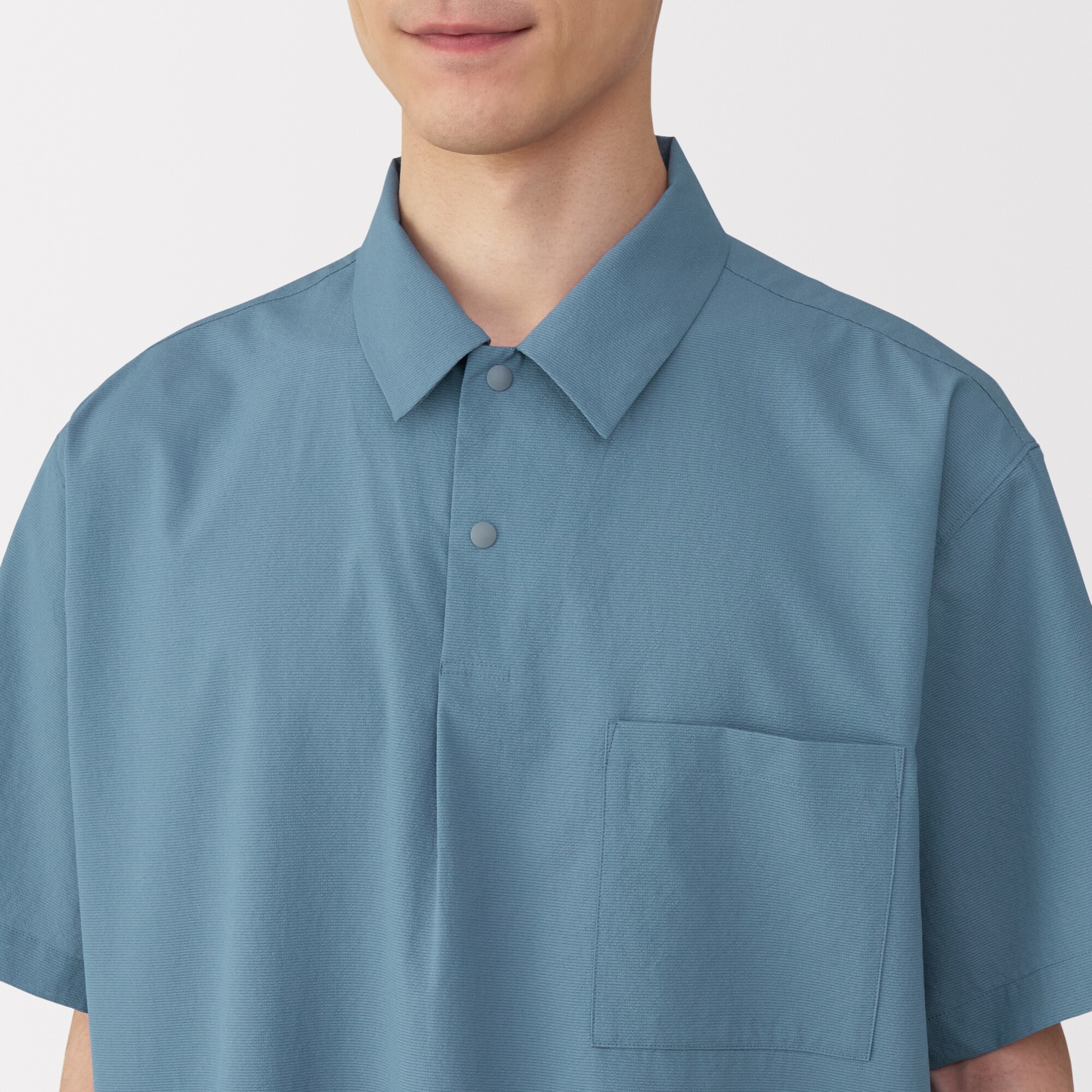 紳士　風を通す半袖布帛ポロシャツ