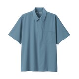 紳士　風を通す半袖布帛ポロシャツ