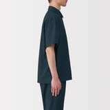 紳士　風を通す半袖布帛ポロシャツ