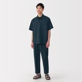 紳士　風を通す半袖布帛ポロシャツ