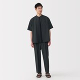 紳士　風を通すスタンドカラー半袖シャツ