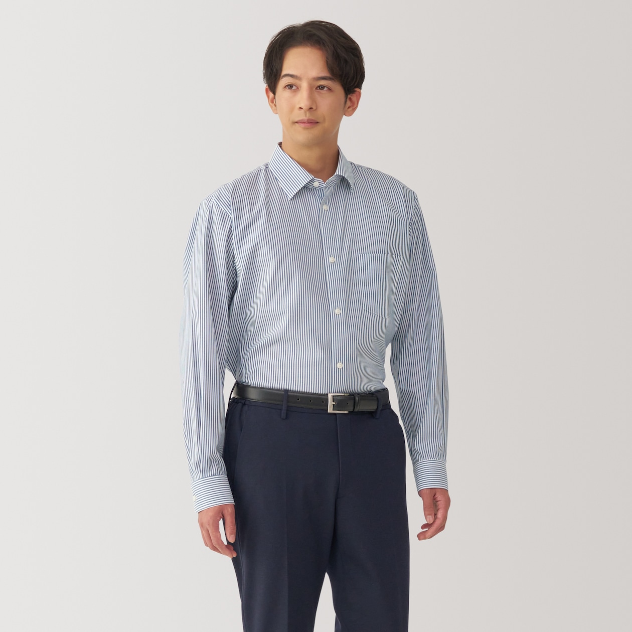 紳士　ノンアイロンセミワイドカラー長袖シャツ