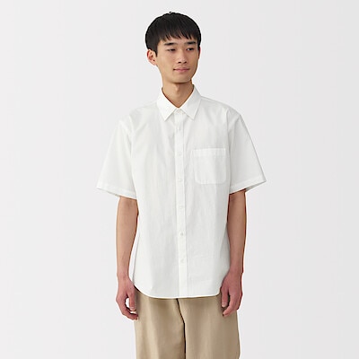 紳士　洗いざらしブロード半袖シャツ