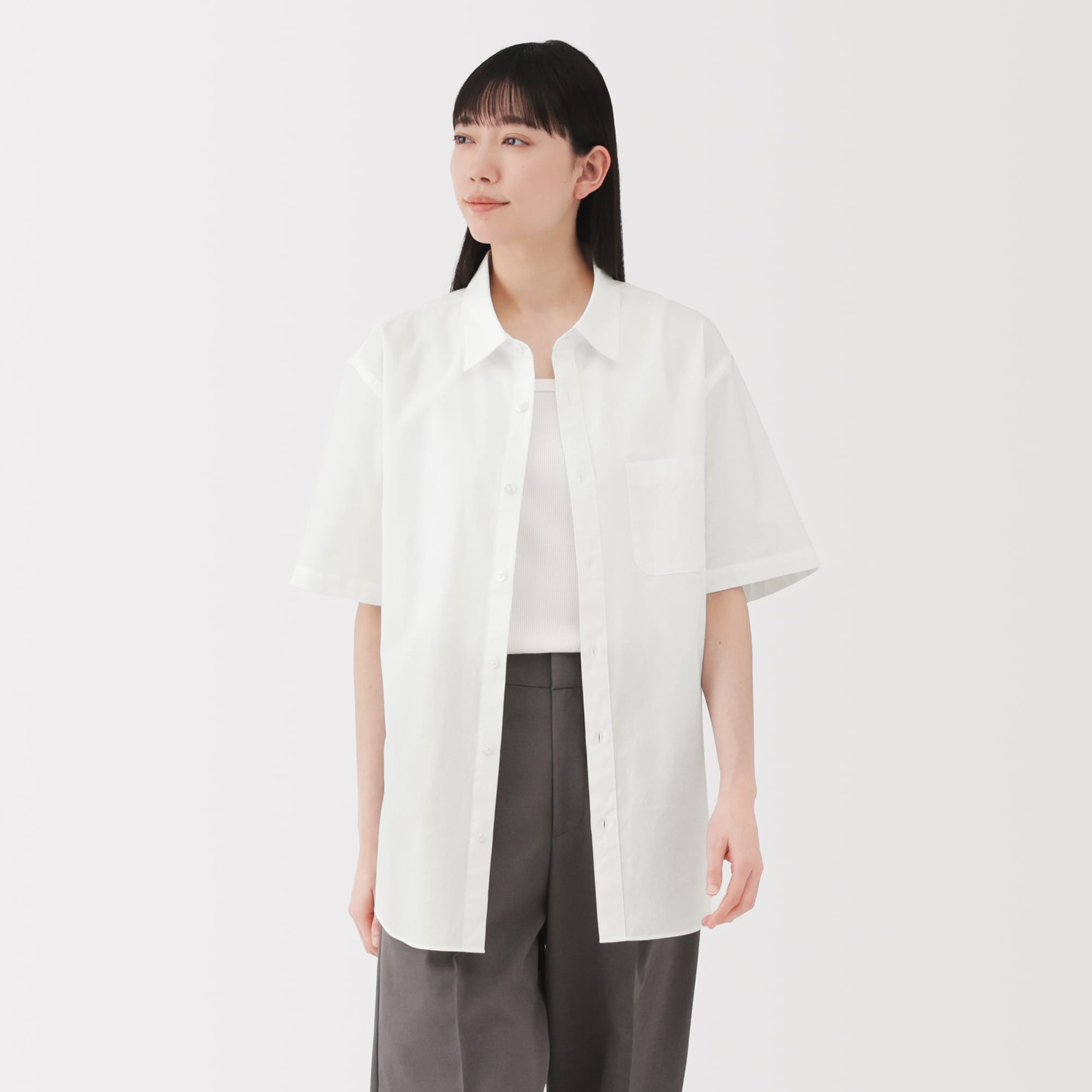 紳士　洗いざらしブロード半袖シャツ