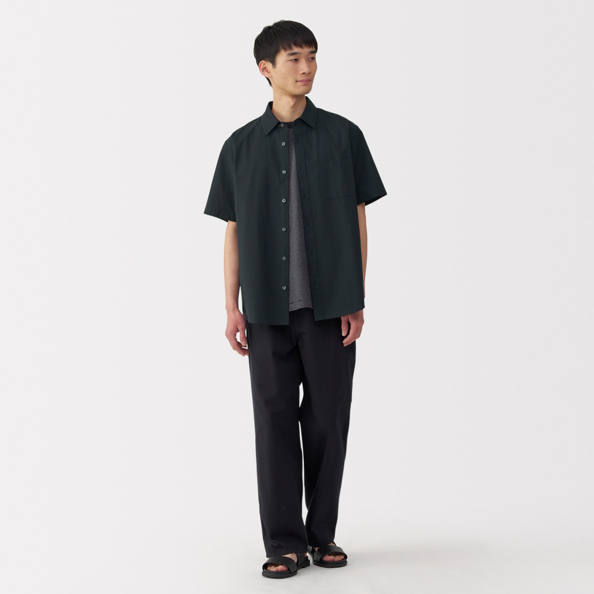 紳士　洗いざらしブロード半袖シャツ