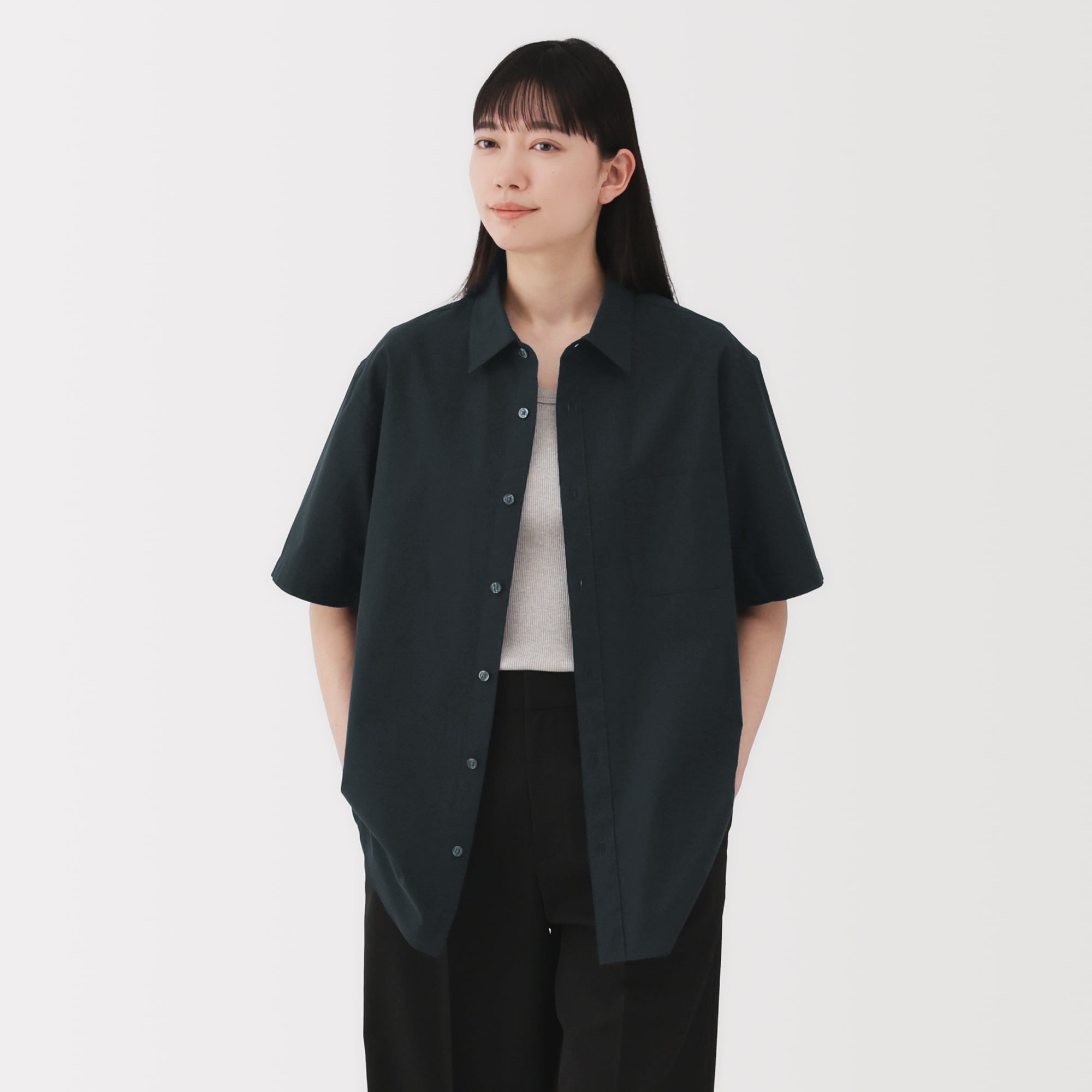 紳士　洗いざらしブロード半袖シャツ