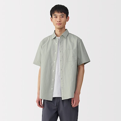 紳士　洗いざらしブロード半袖シャツ