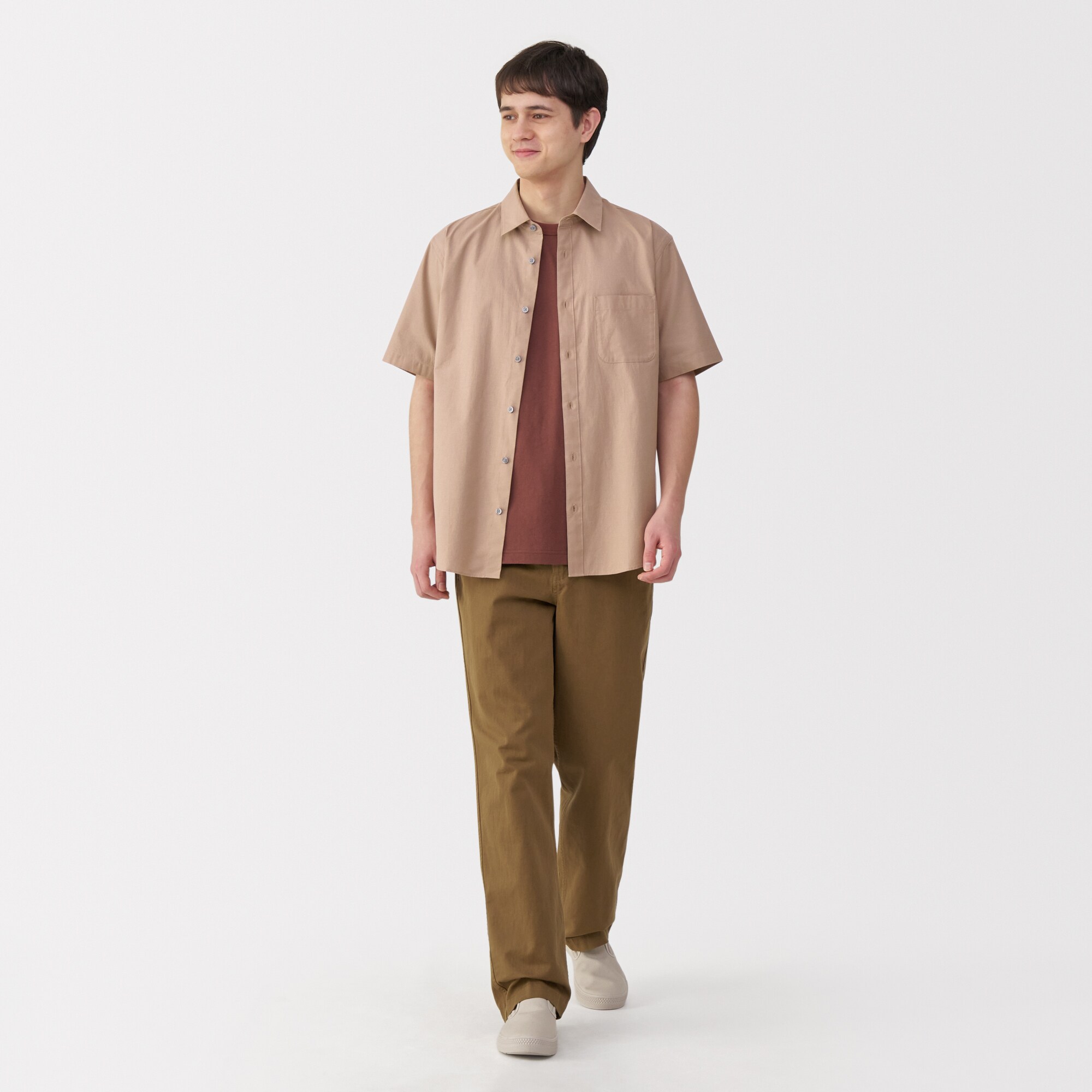 紳士　洗いざらしブロード半袖シャツ