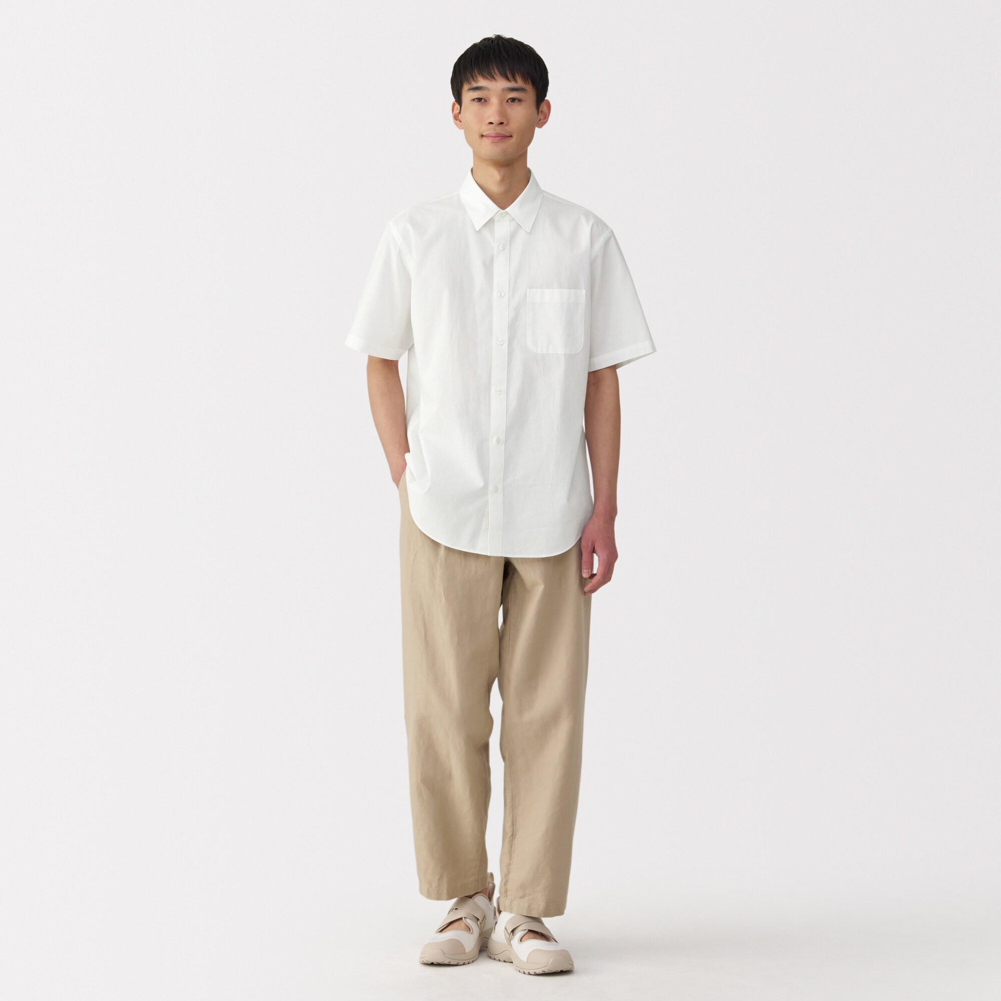 紳士　洗いざらしブロード半袖シャツ