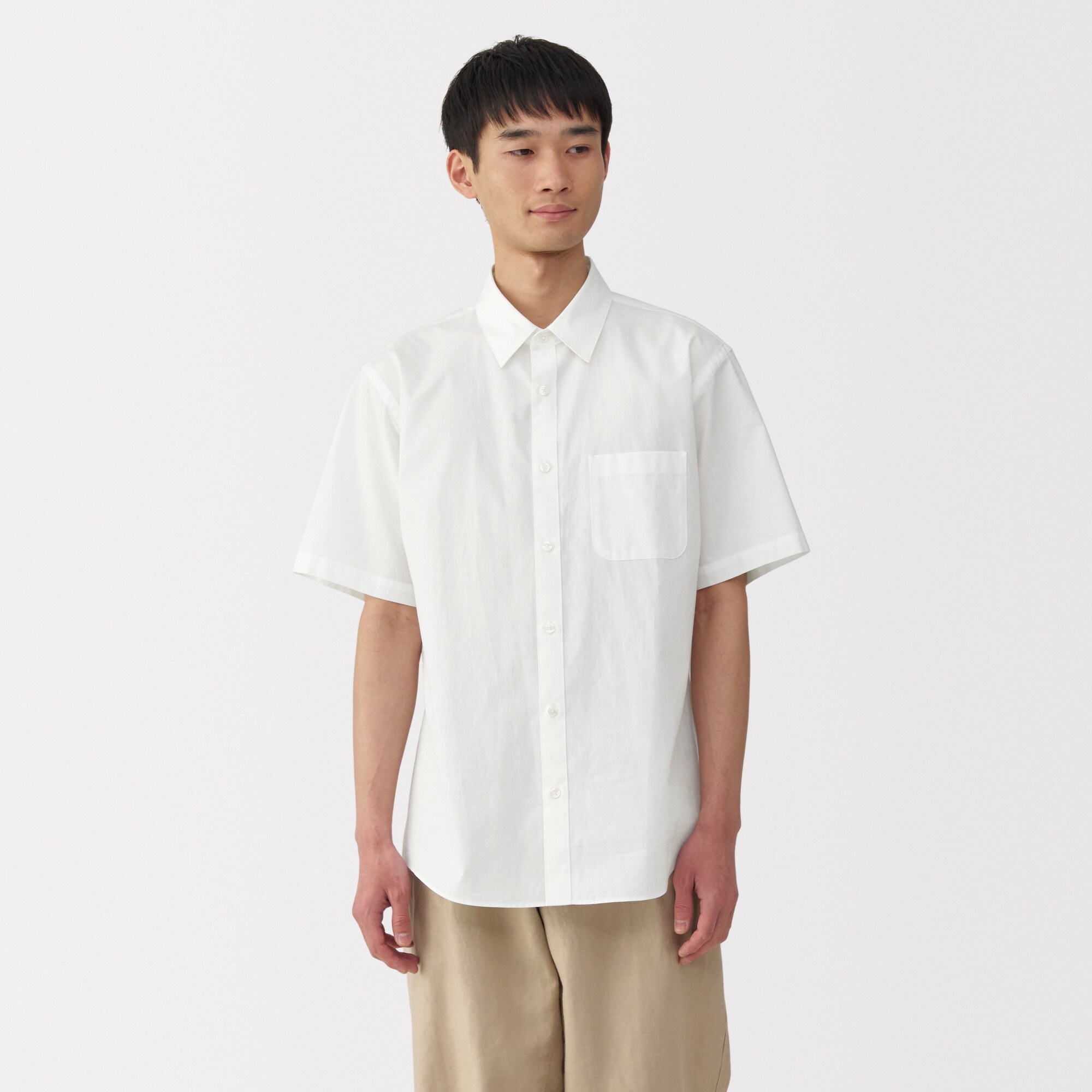 紳士　洗いざらしブロード半袖シャツ