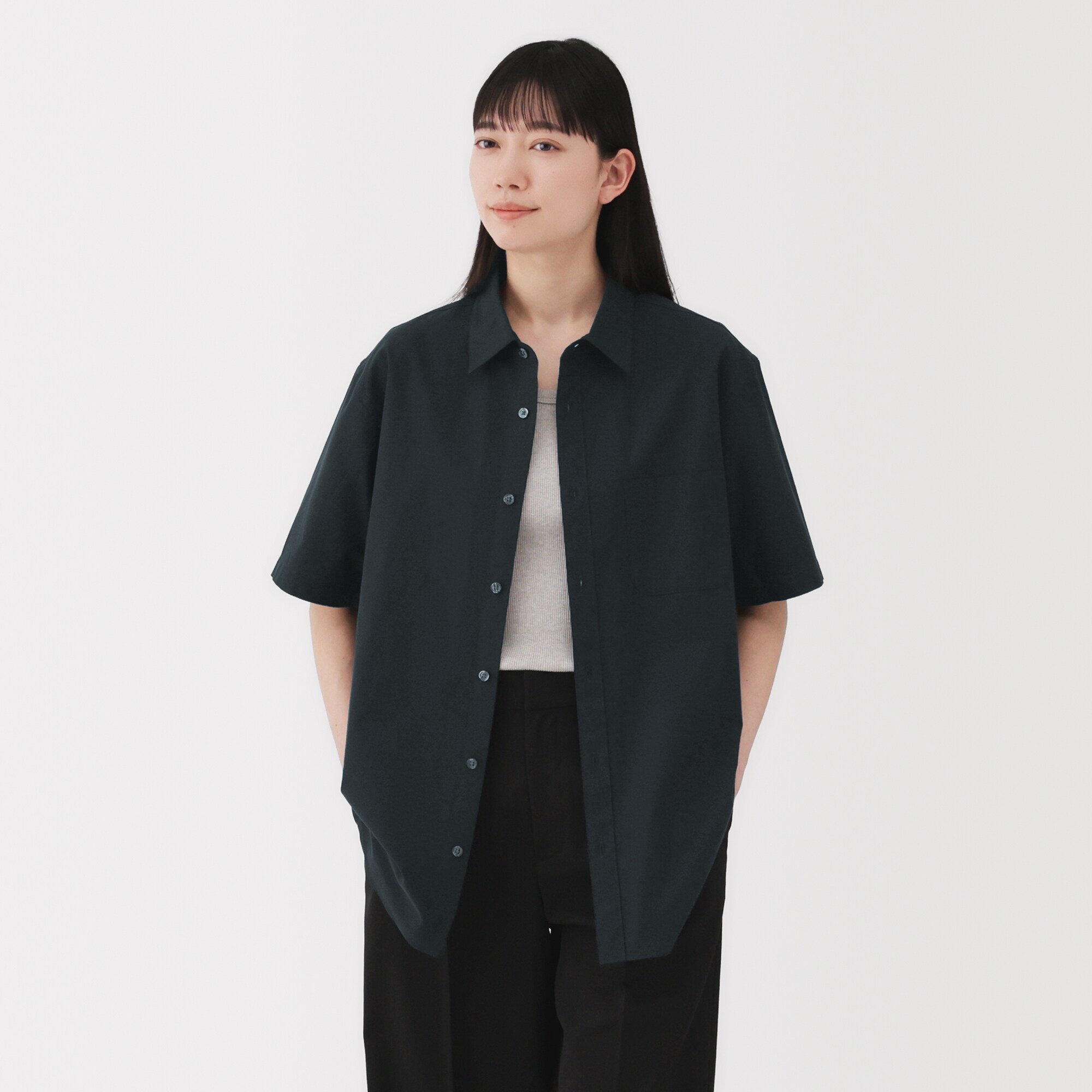 紳士　洗いざらしブロード半袖シャツ