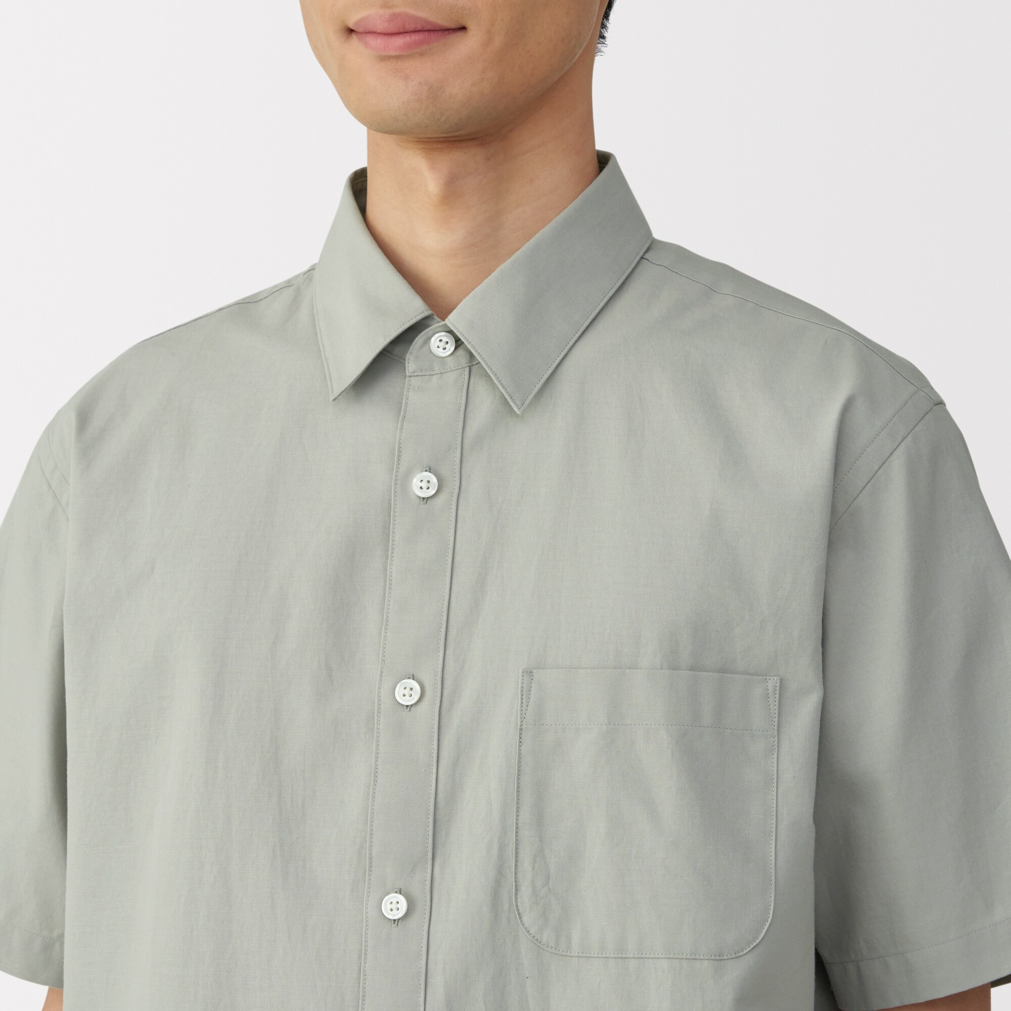 紳士　洗いざらしブロード半袖シャツ