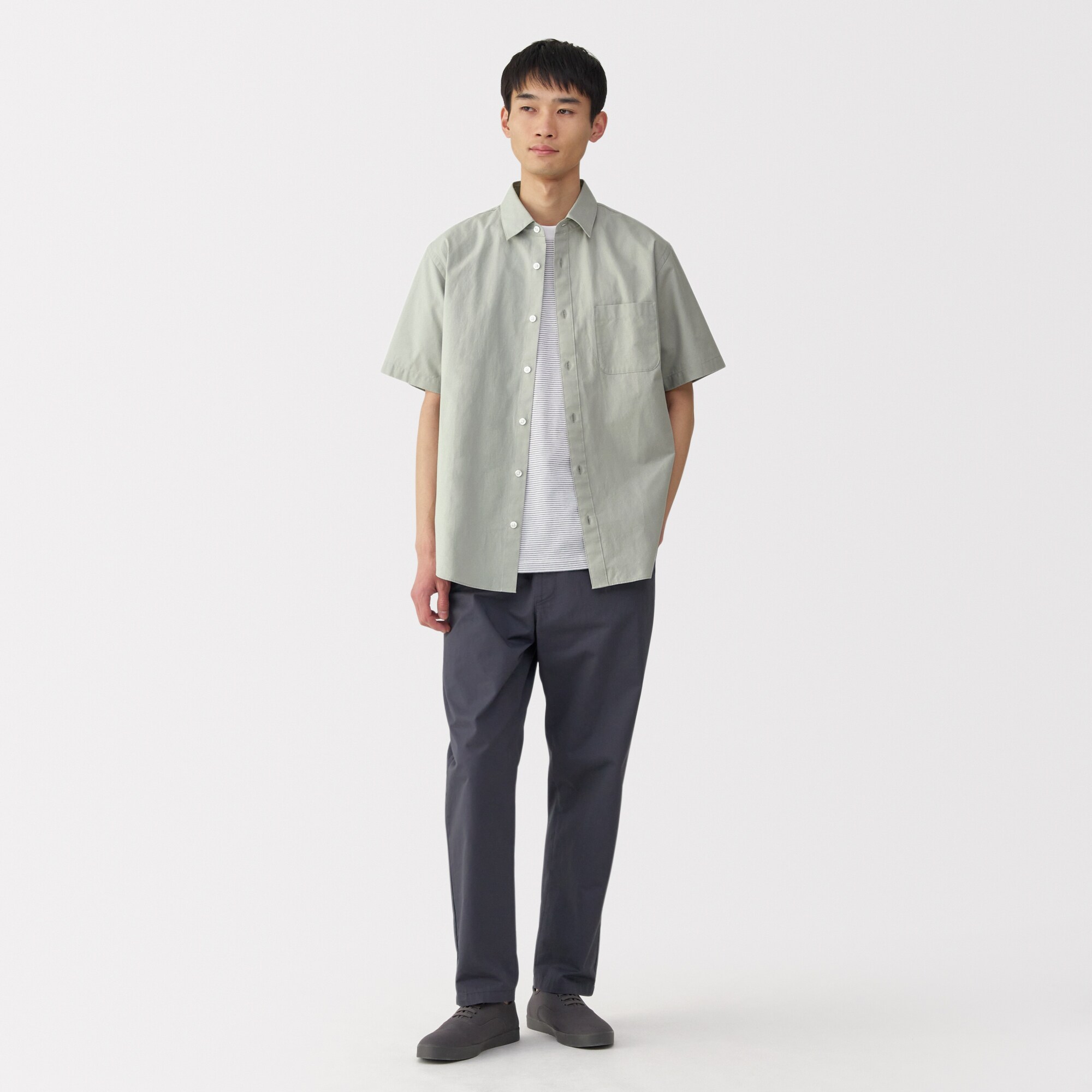 紳士　洗いざらしブロード半袖シャツ