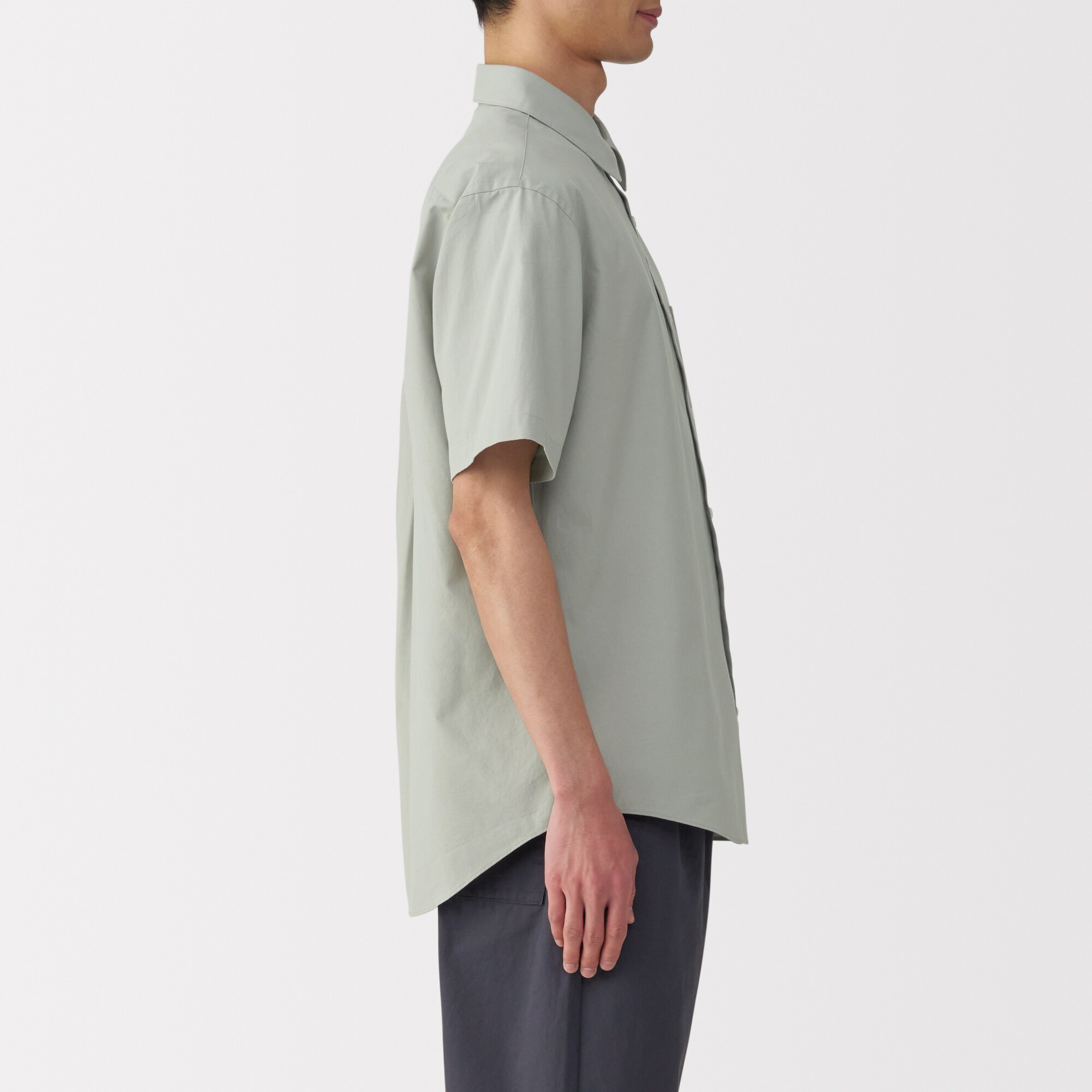 紳士　洗いざらしブロード半袖シャツ