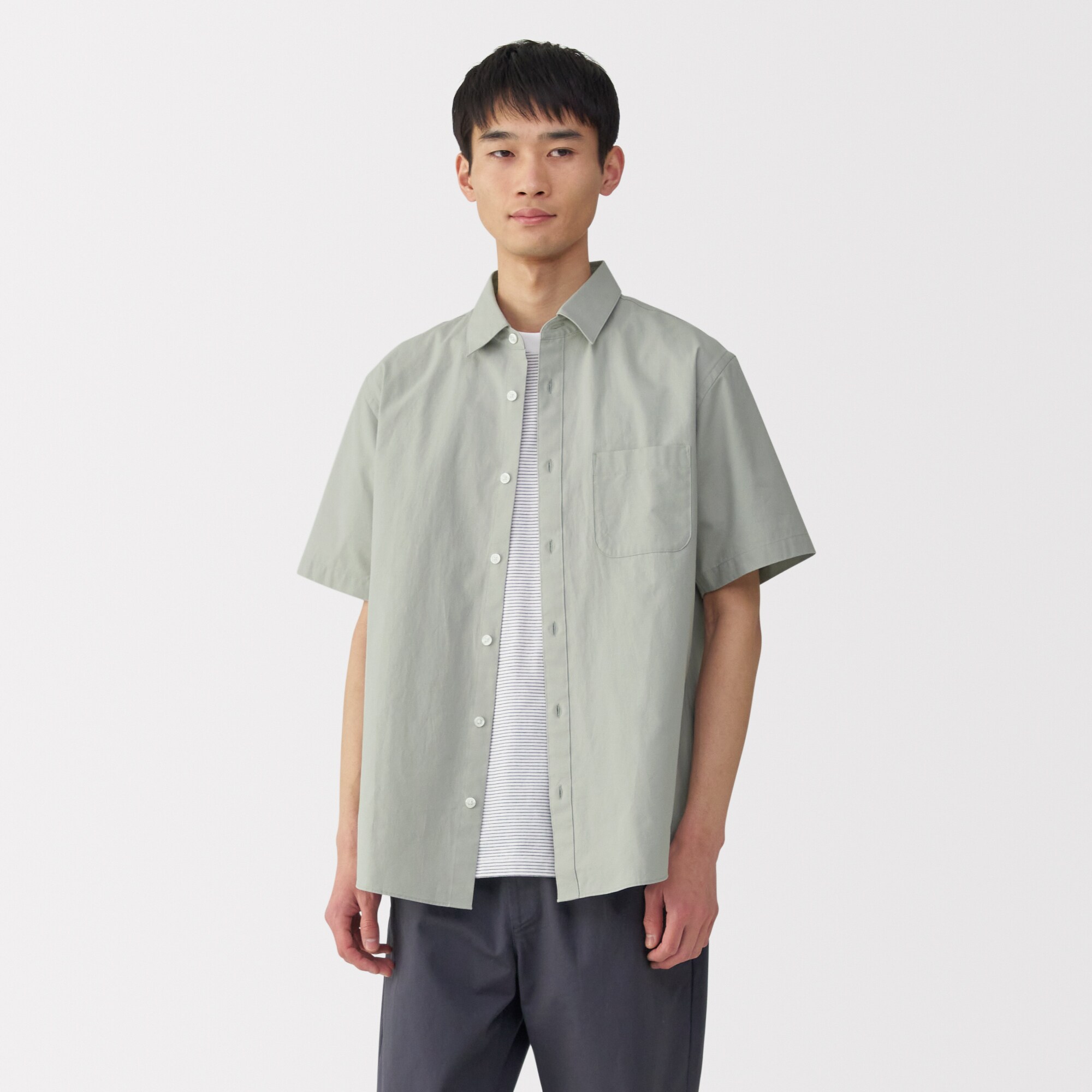 紳士　洗いざらしブロード半袖シャツ