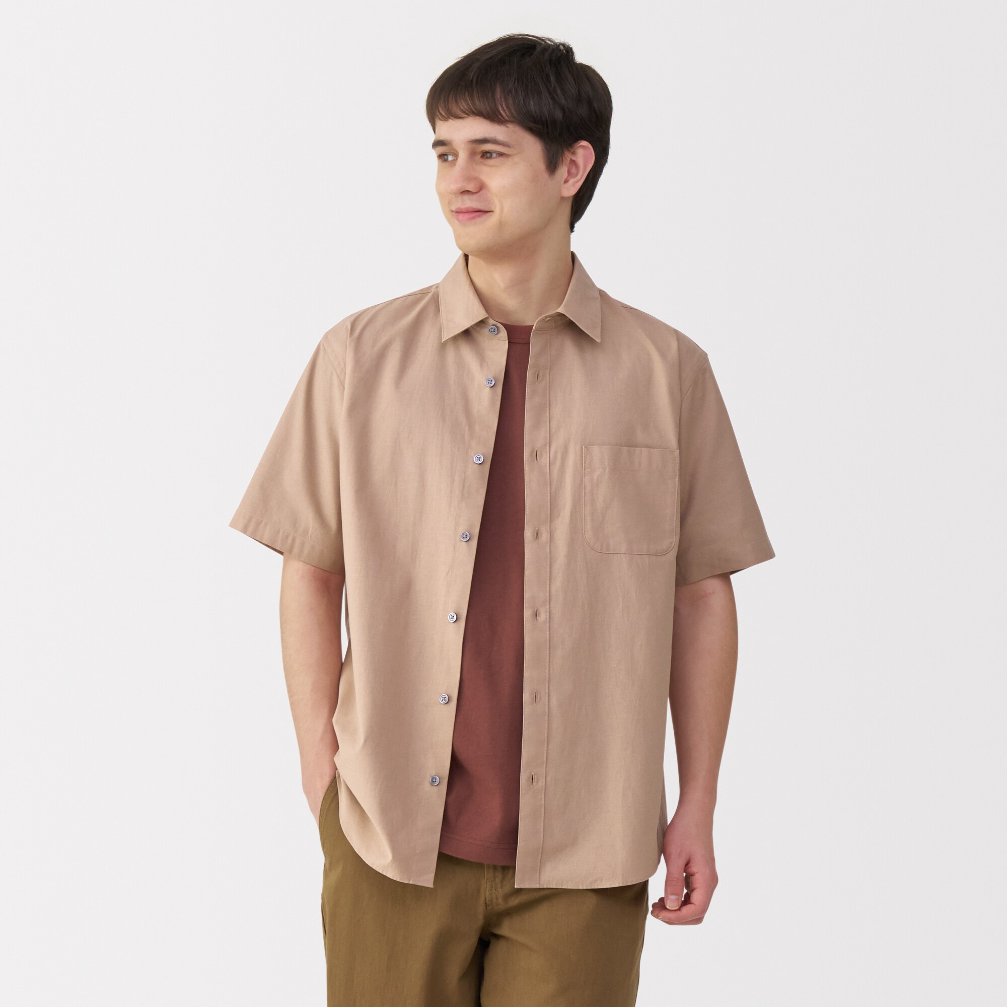 紳士　洗いざらしブロード半袖シャツ