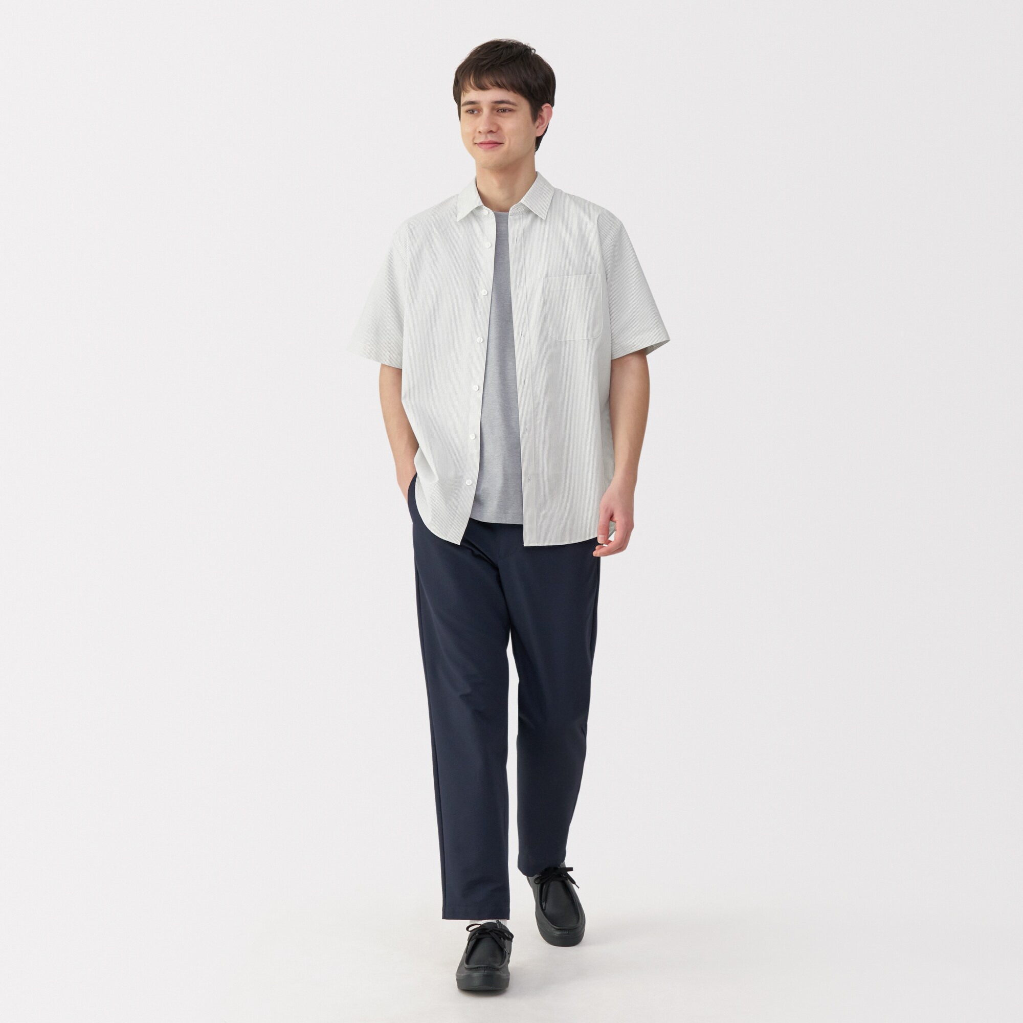 紳士　洗いざらしブロード半袖シャツ