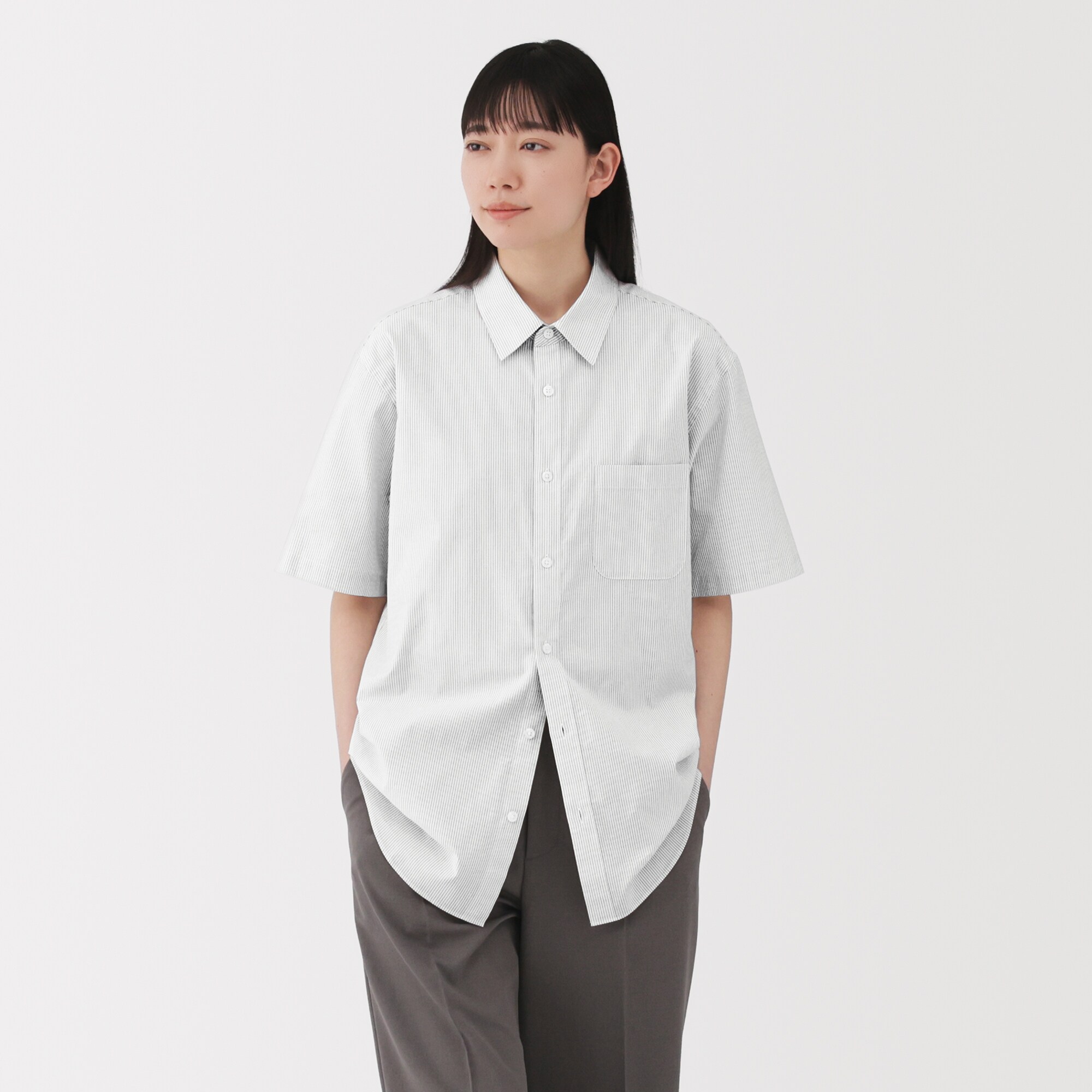 紳士　洗いざらしブロード半袖シャツ