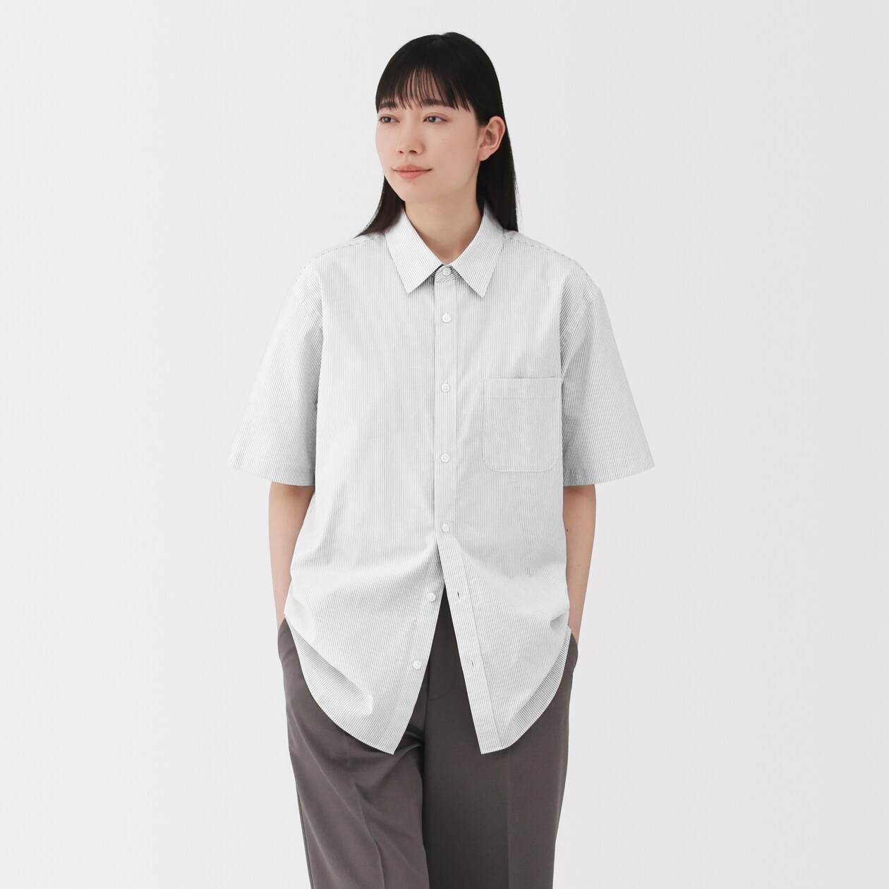 紳士　洗いざらしブロード半袖シャツ