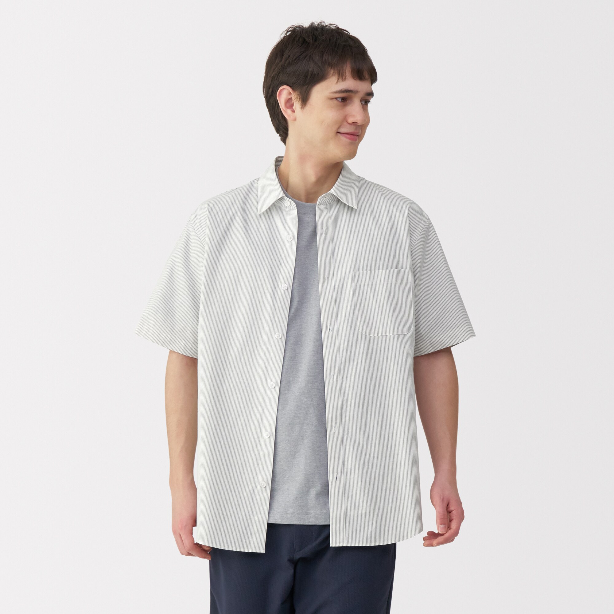 紳士　洗いざらしブロード半袖シャツ