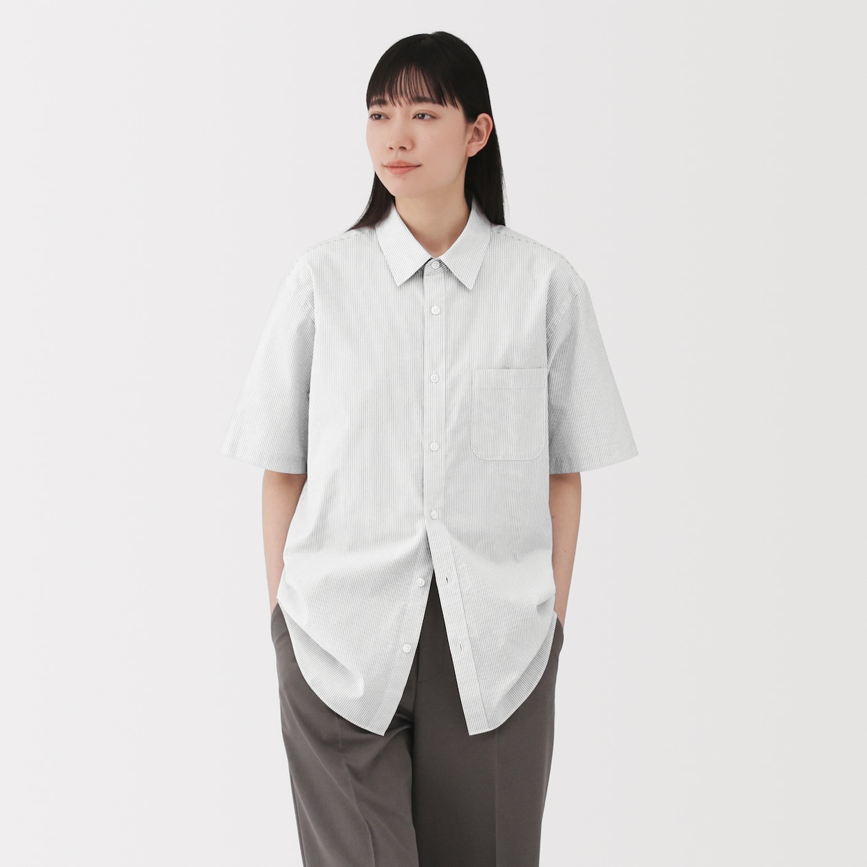 紳士　洗いざらしブロード半袖シャツ