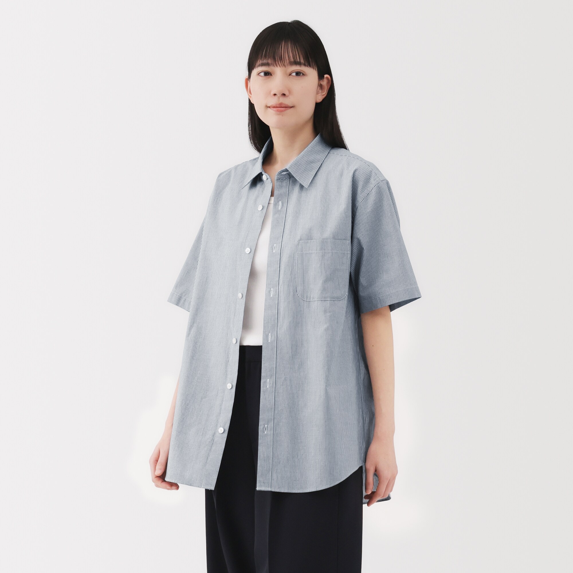 紳士　洗いざらしブロード半袖シャツ