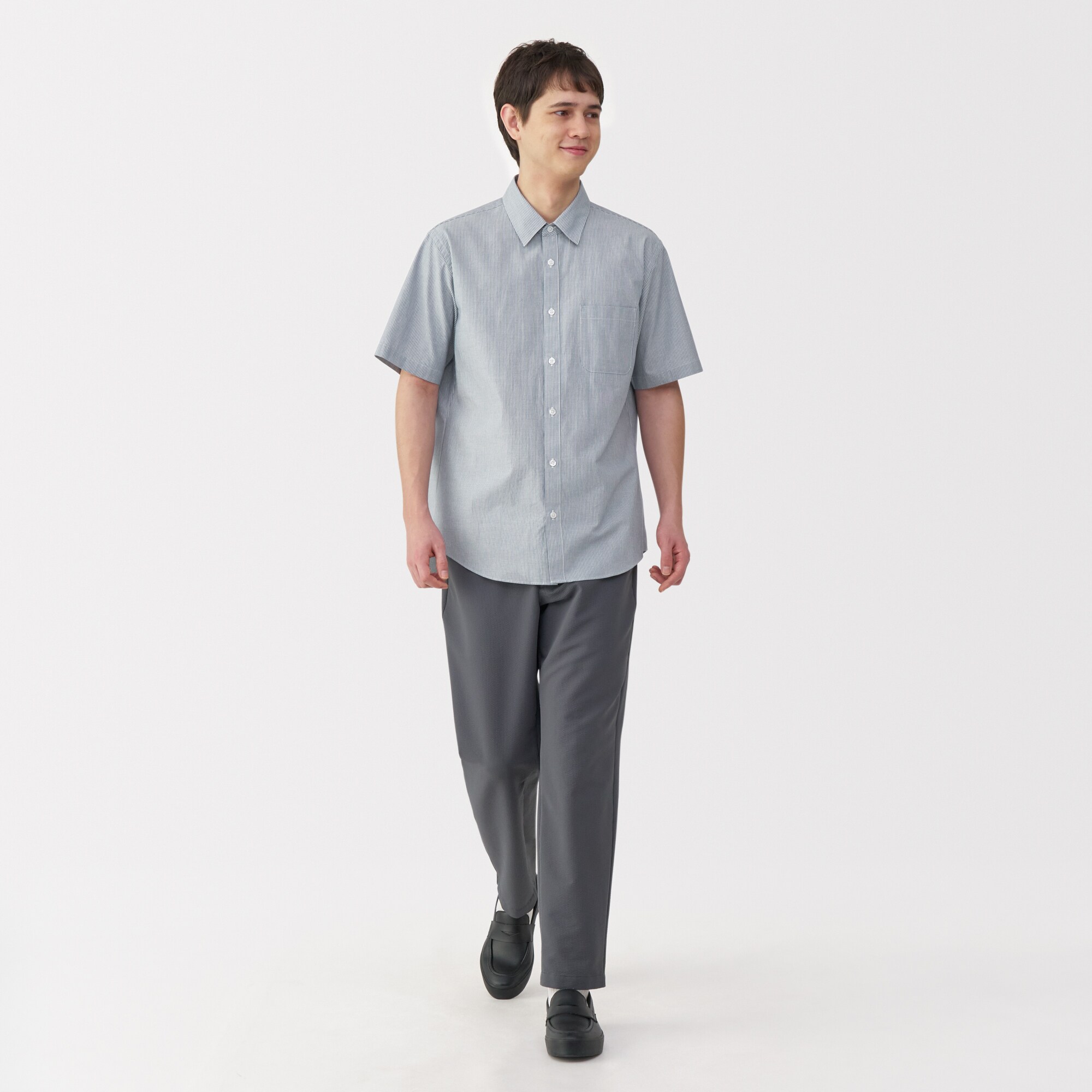 紳士　洗いざらしブロード半袖シャツ