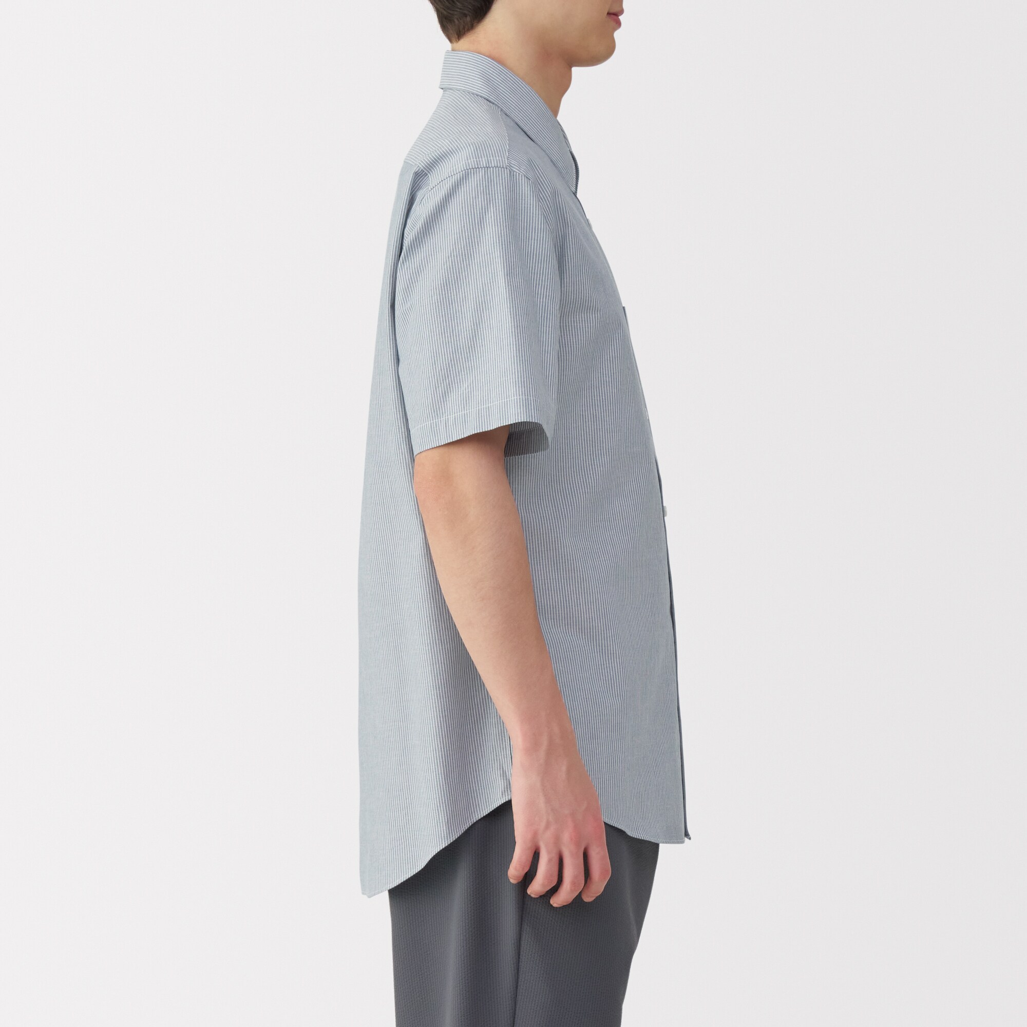 紳士　洗いざらしブロード半袖シャツ