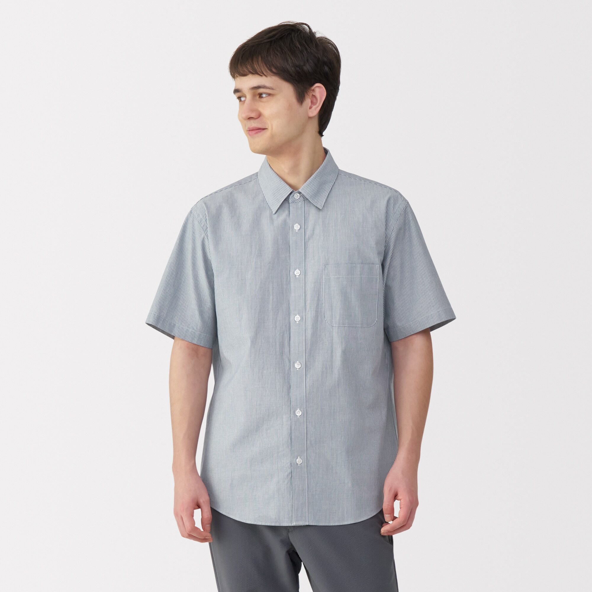 紳士　洗いざらしブロード半袖シャツ