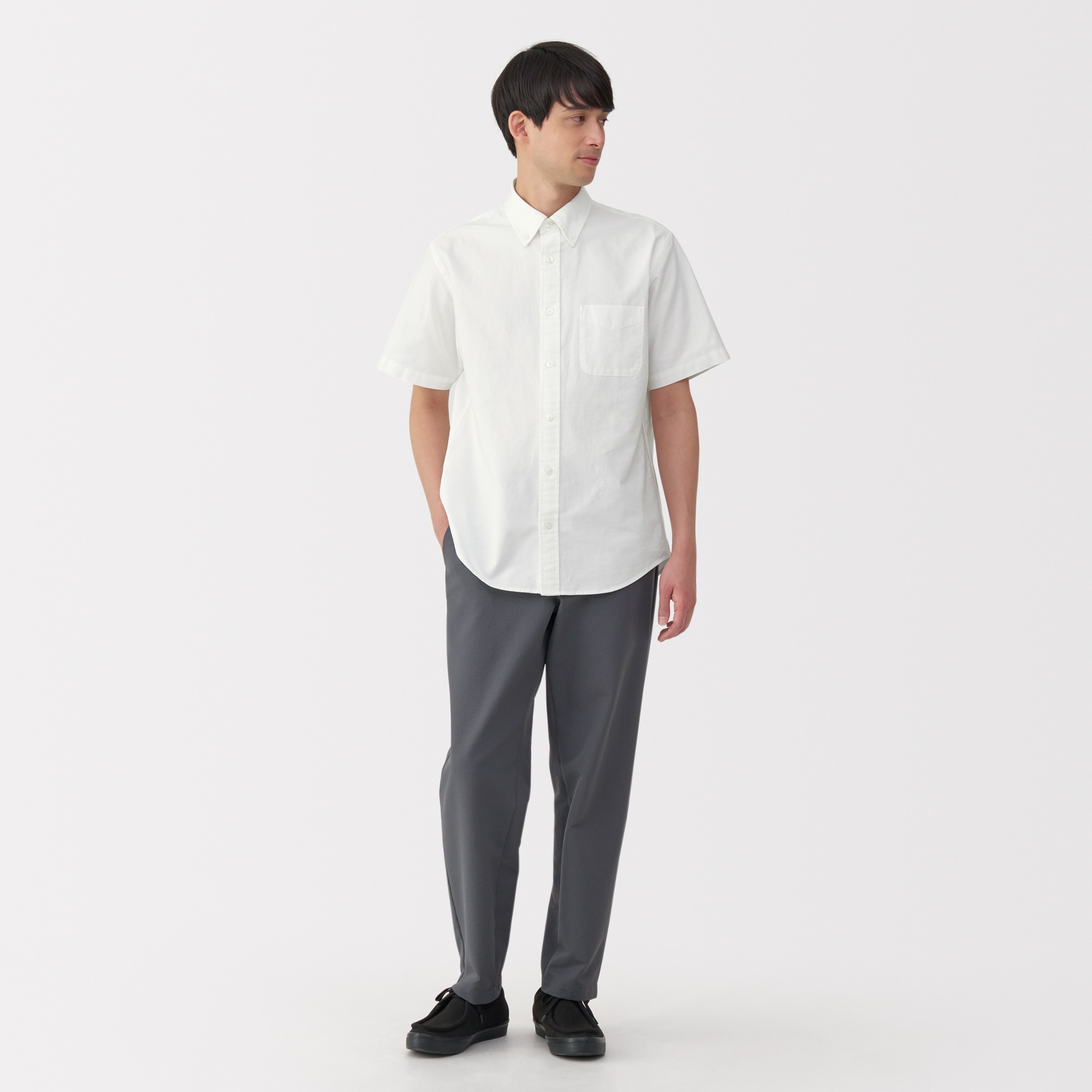紳士　洗いざらしオックスボタンダウン半袖シャツ