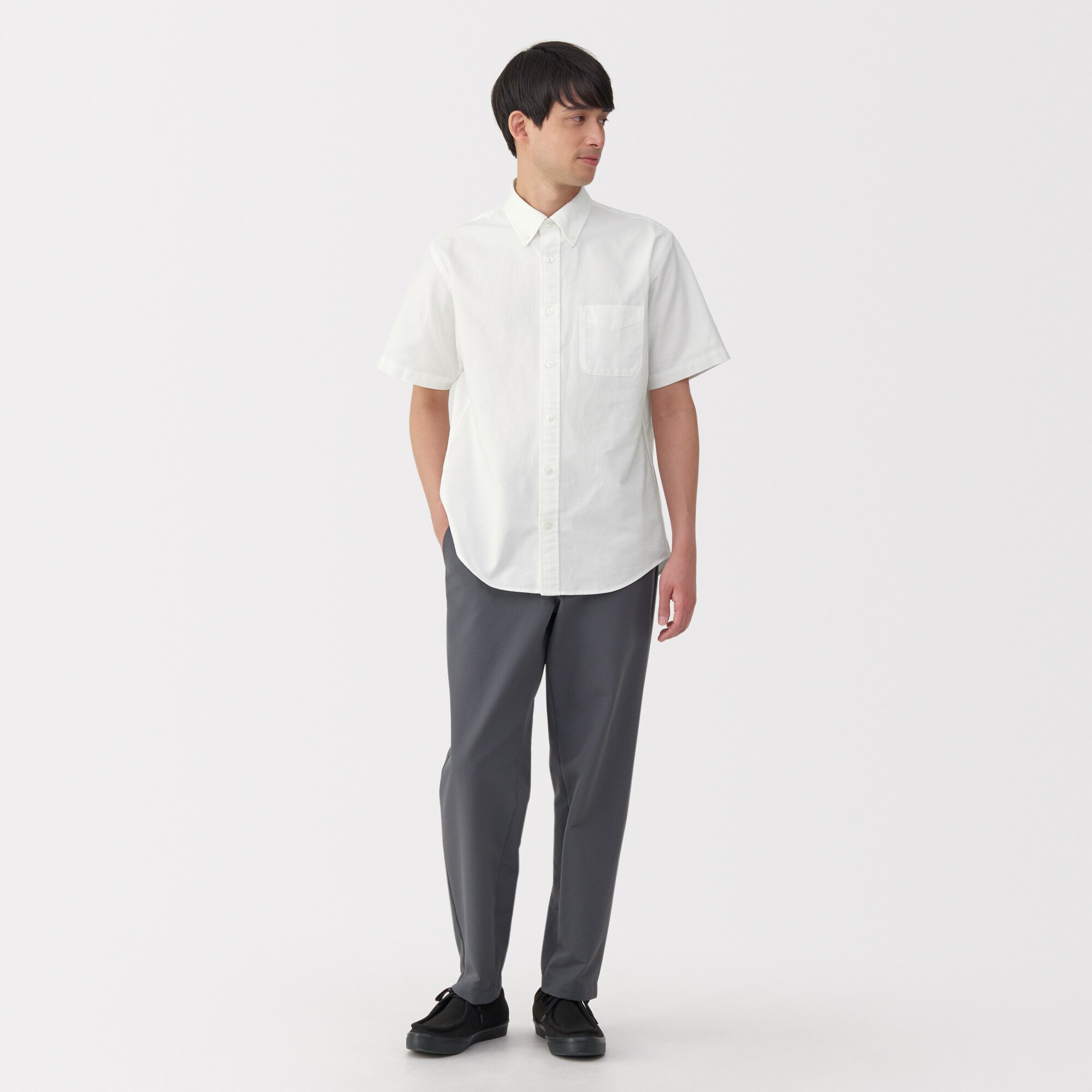 紳士　洗いざらしオックスボタンダウン半袖シャツ