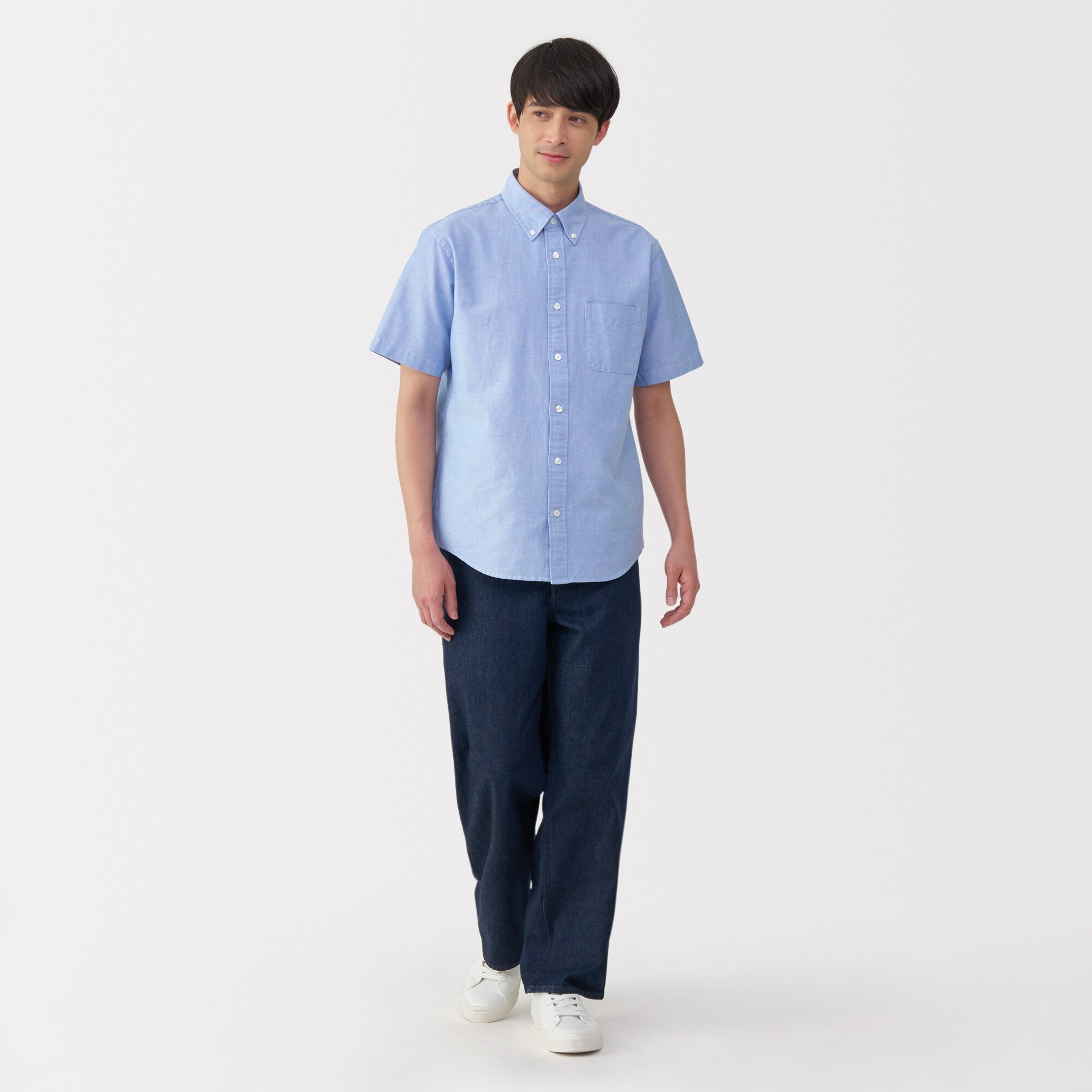 紳士　洗いざらしオックスボタンダウン半袖シャツ