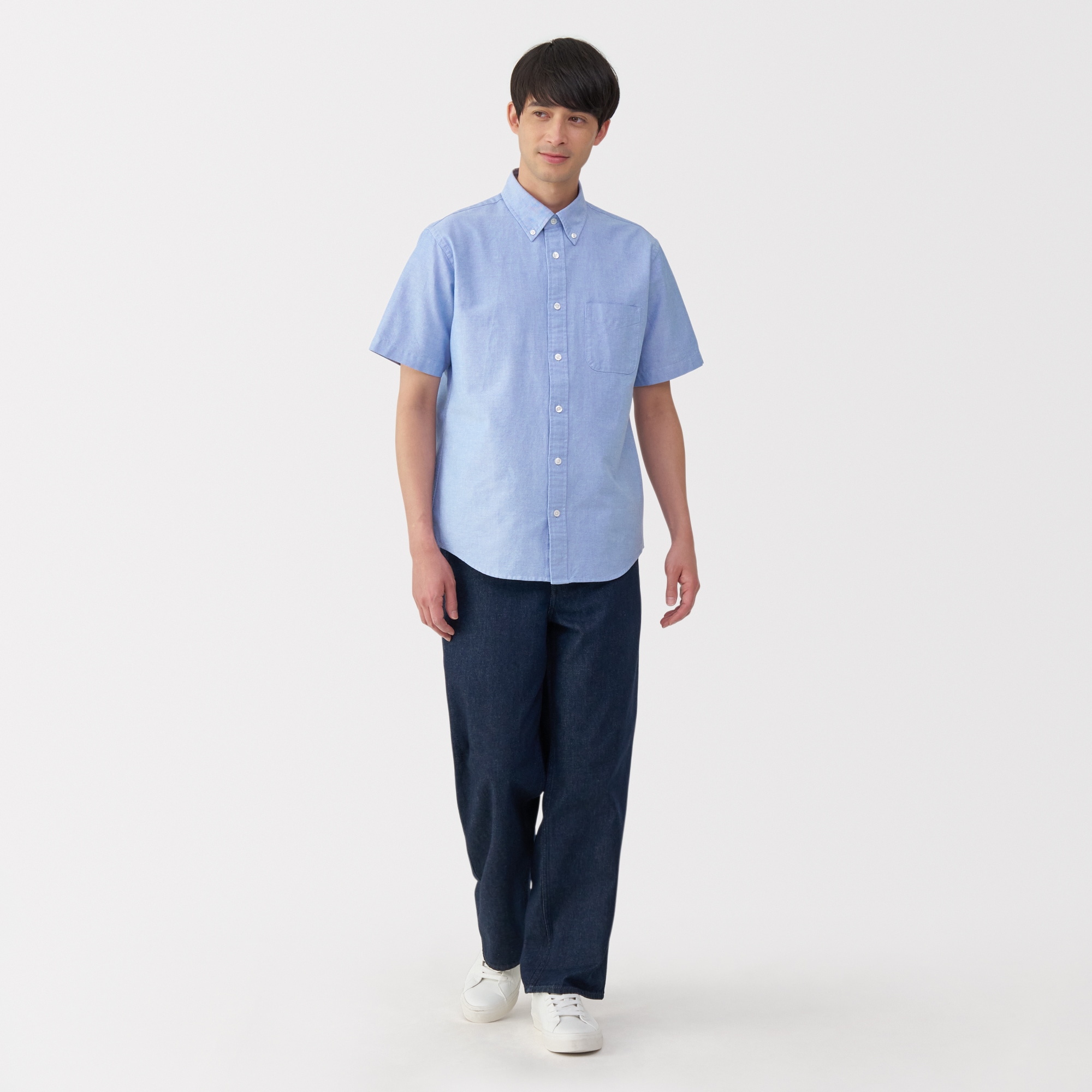 紳士　洗いざらしオックスボタンダウン半袖シャツ