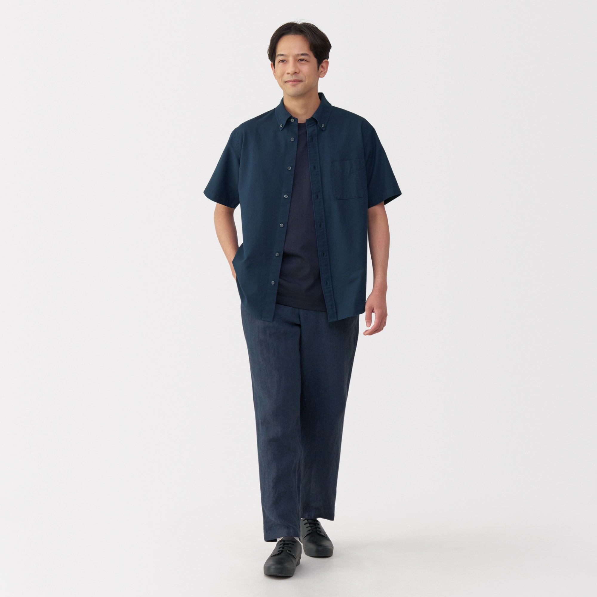 紳士　洗いざらしオックスボタンダウン半袖シャツ