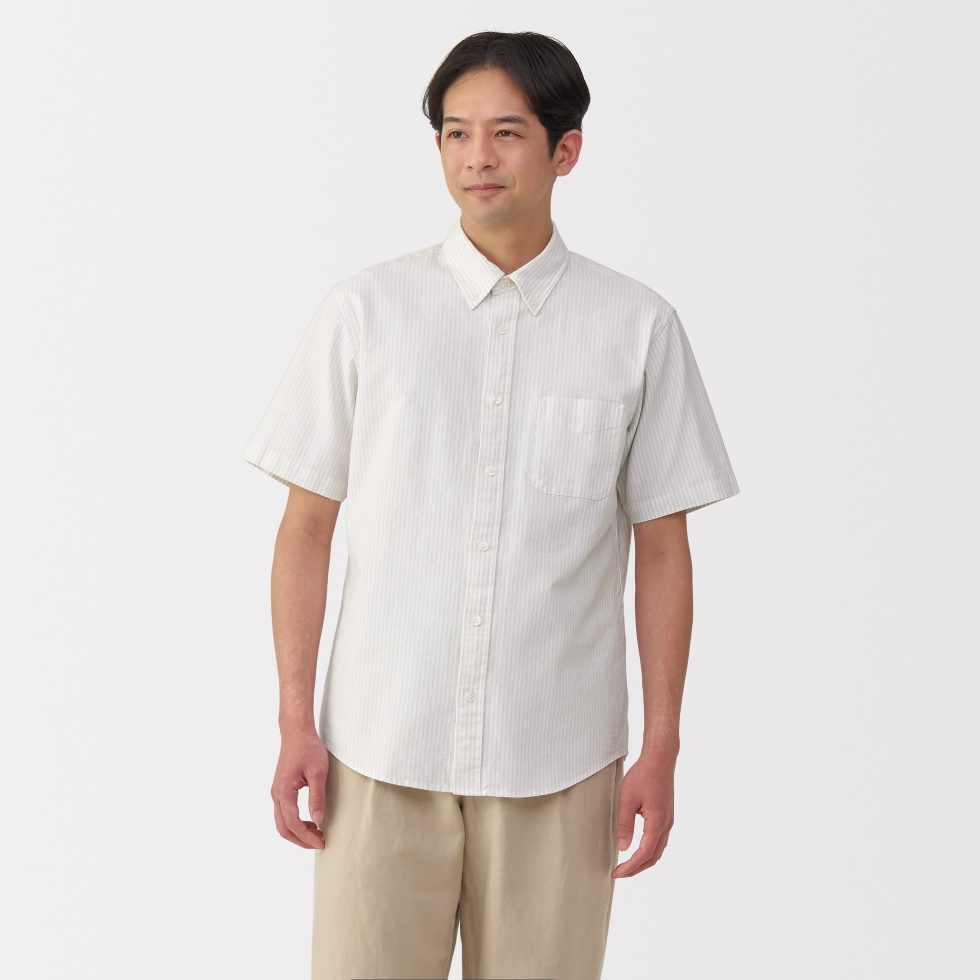 紳士　洗いざらしオックスボタンダウン半袖シャツ