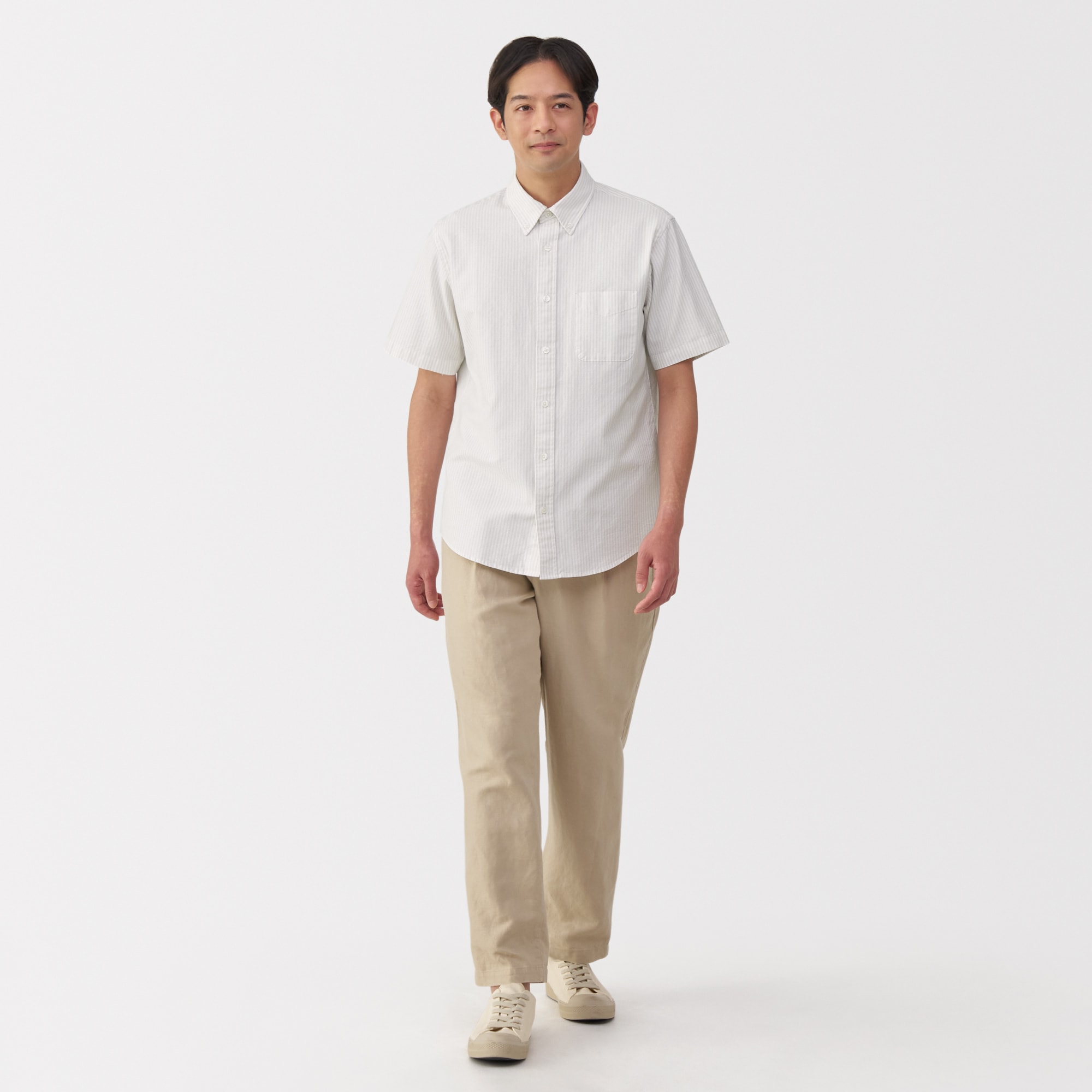 紳士　洗いざらしオックスボタンダウン半袖シャツ