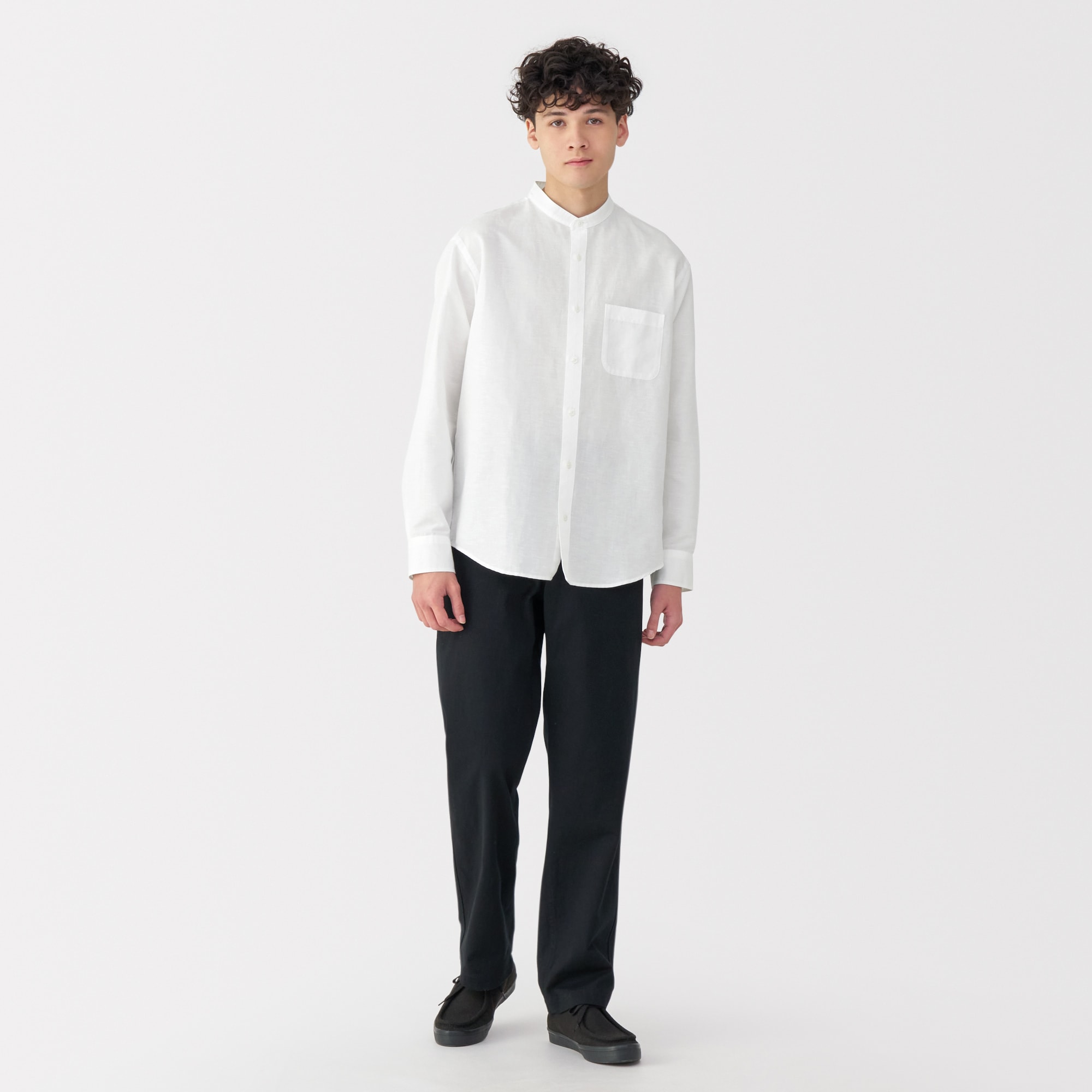 紳士　ヘンプコットンスタンドカラー長袖シャツ