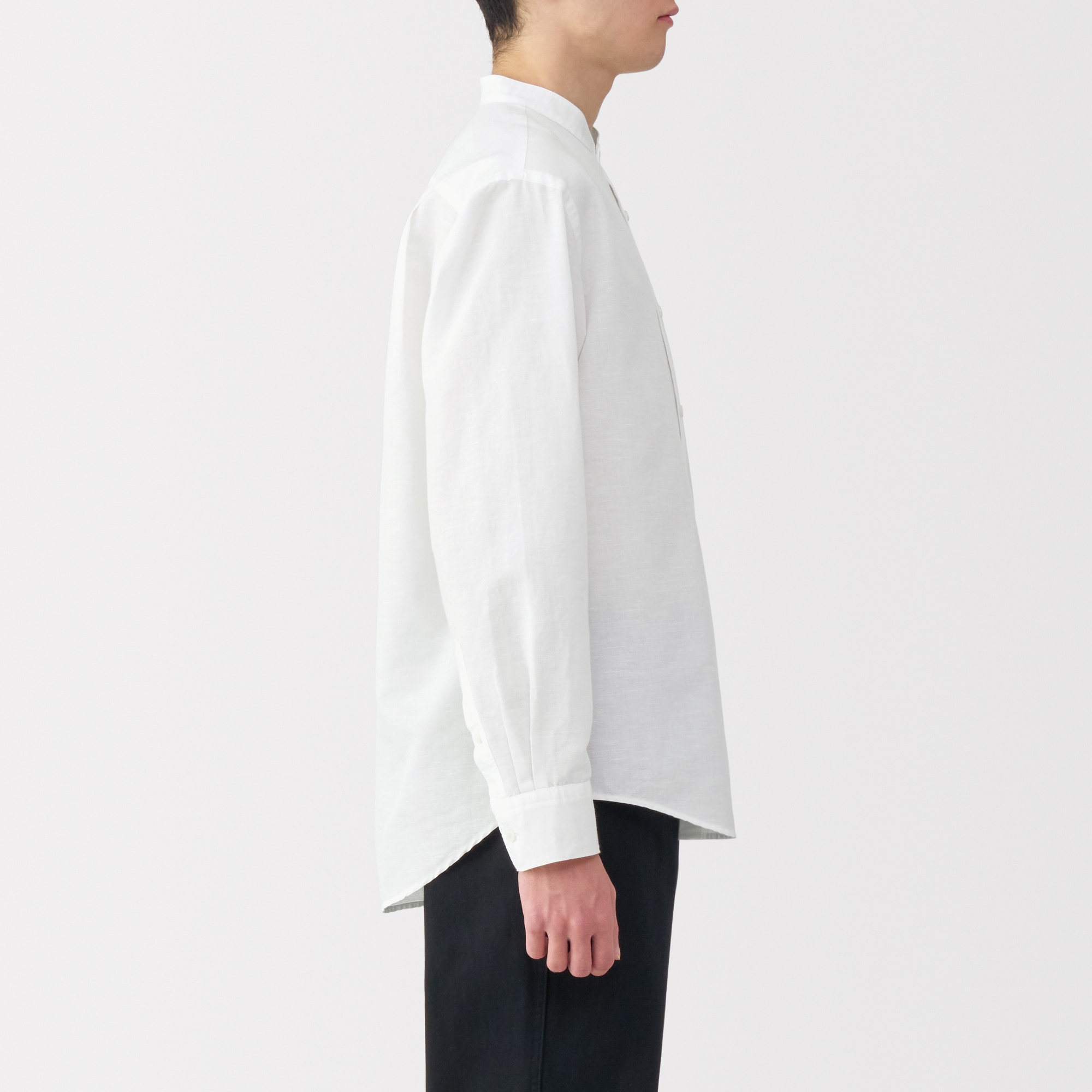 紳士　ヘンプコットンスタンドカラー長袖シャツ