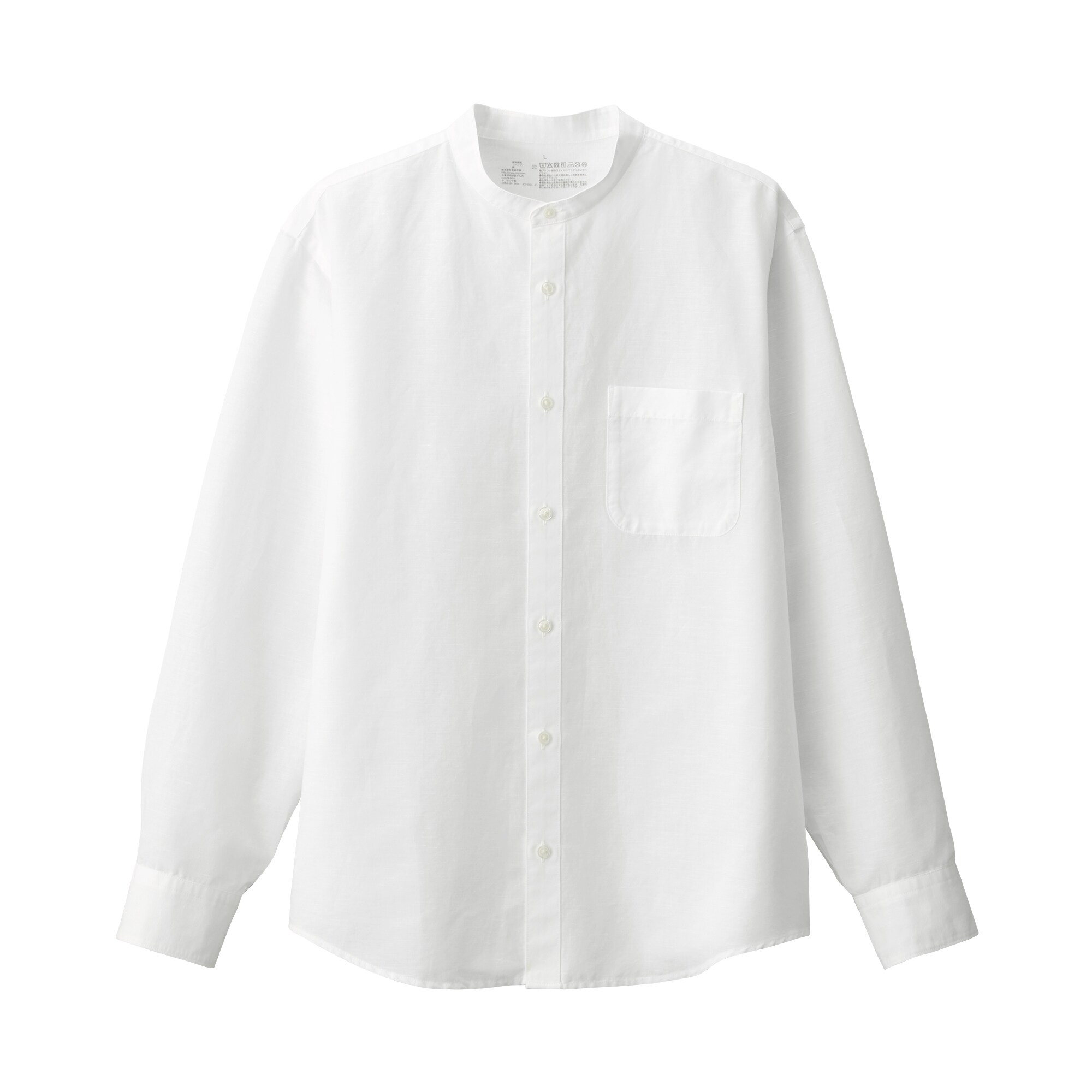 紳士　ヘンプコットンスタンドカラー長袖シャツ