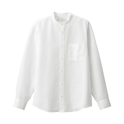 紳士　ヘンプコットンスタンドカラー長袖シャツ