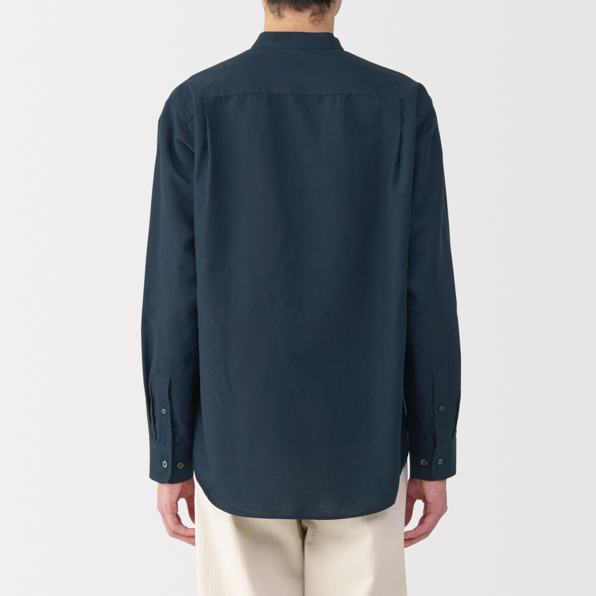 紳士　ヘンプコットンスタンドカラー長袖シャツ