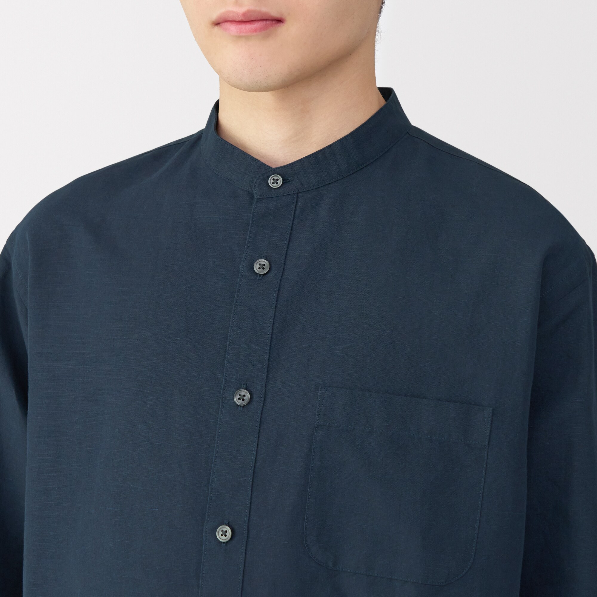 紳士　ヘンプコットンスタンドカラー長袖シャツ