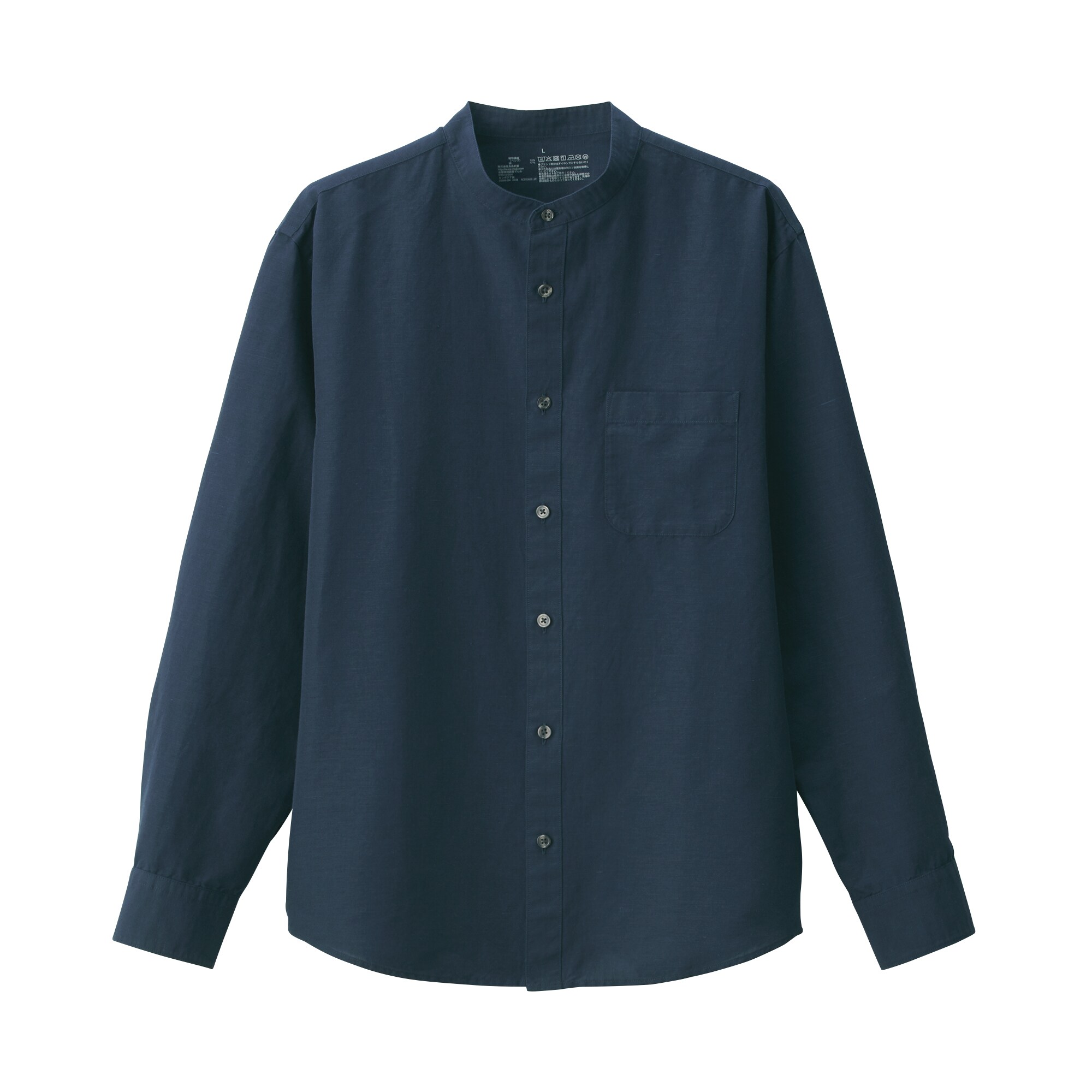 紳士　ヘンプコットンスタンドカラー長袖シャツ