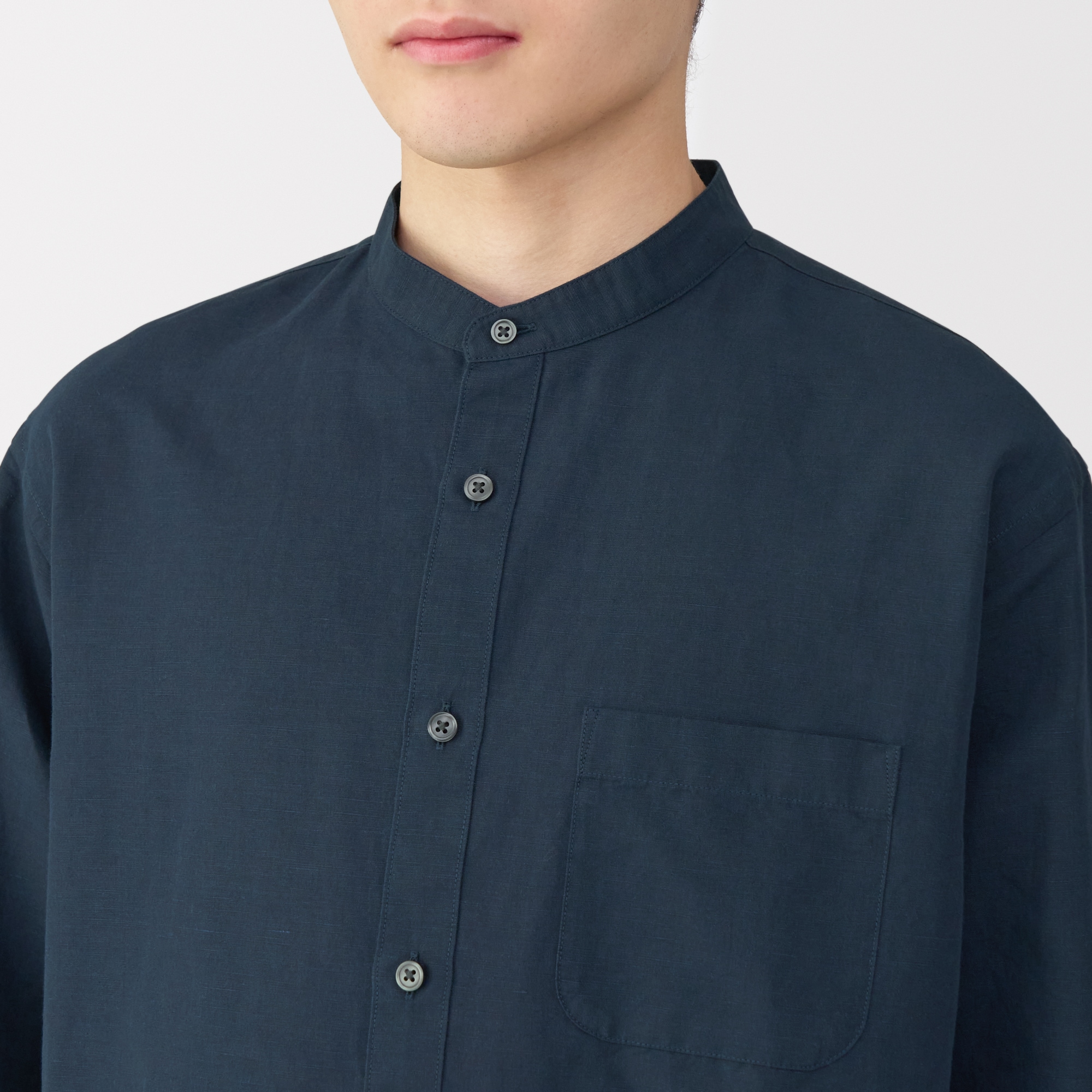 紳士　ヘンプコットンスタンドカラー長袖シャツ