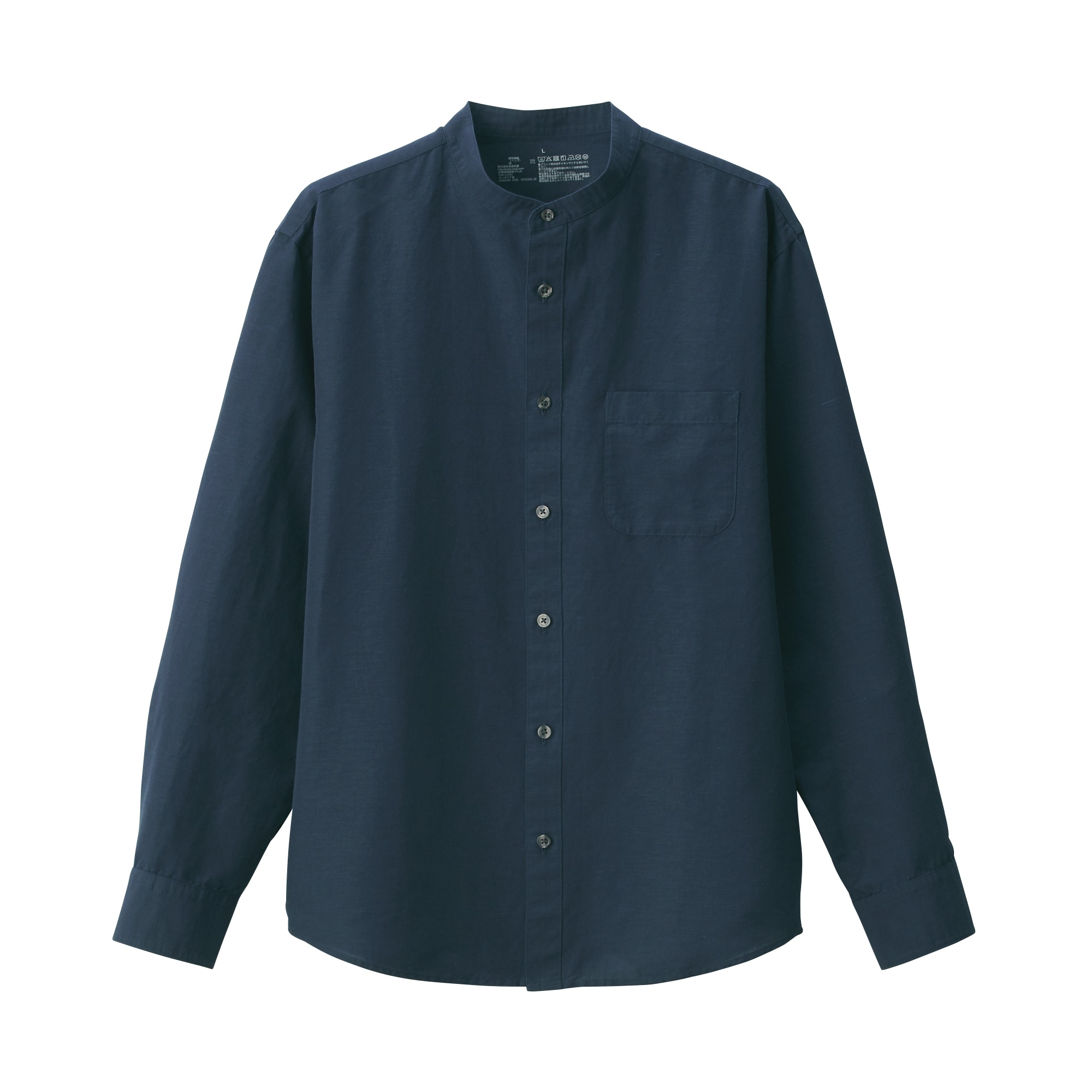 紳士　ヘンプコットンスタンドカラー長袖シャツ