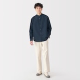 紳士　ヘンプコットンスタンドカラー長袖シャツ